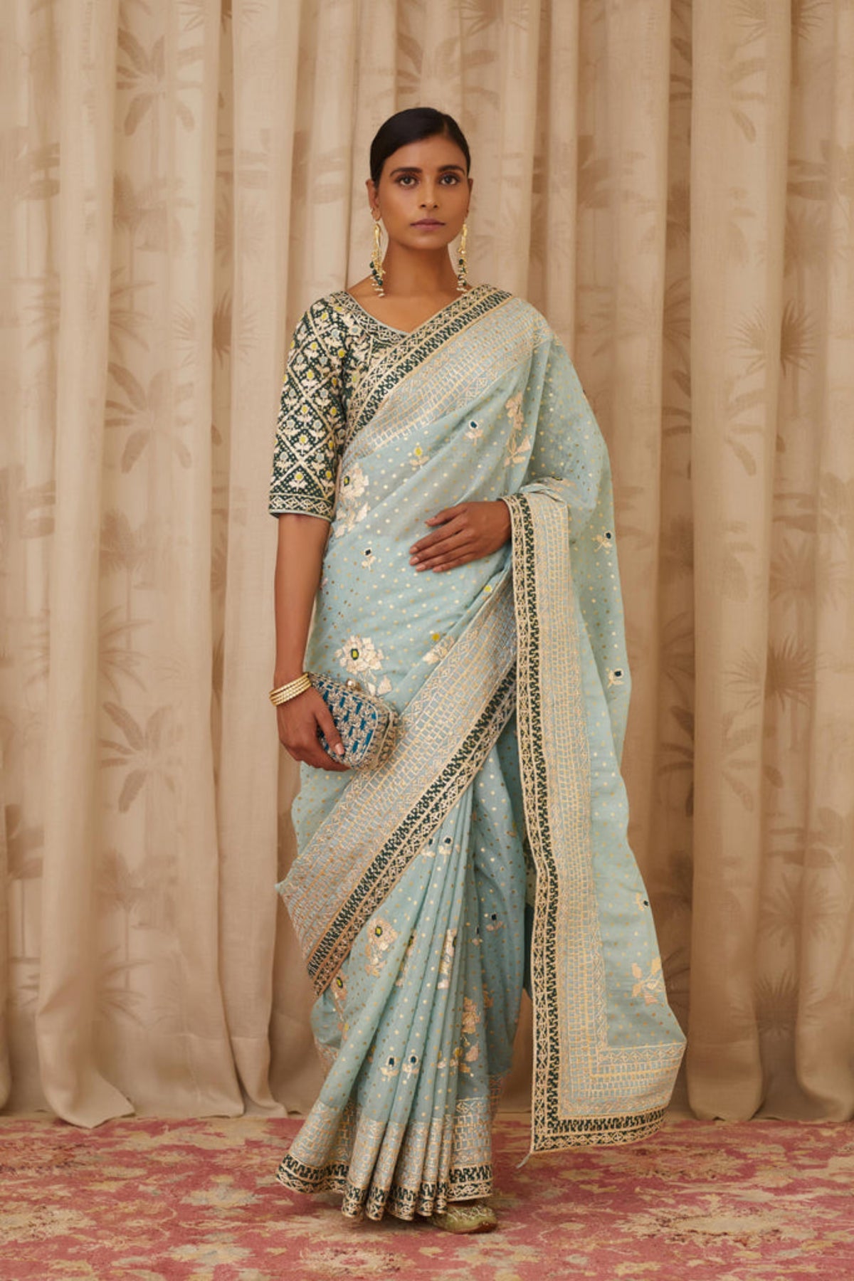 Blush blue saree set