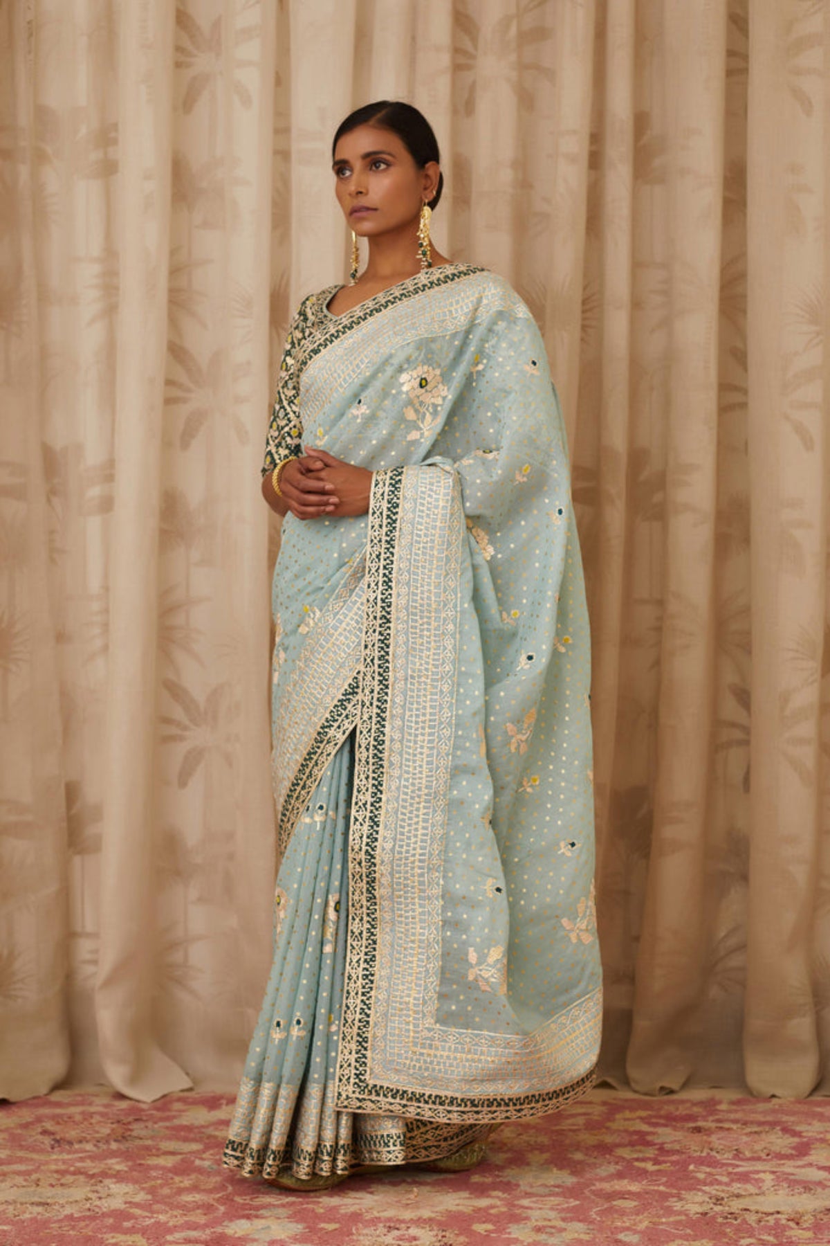 Blush blue saree set