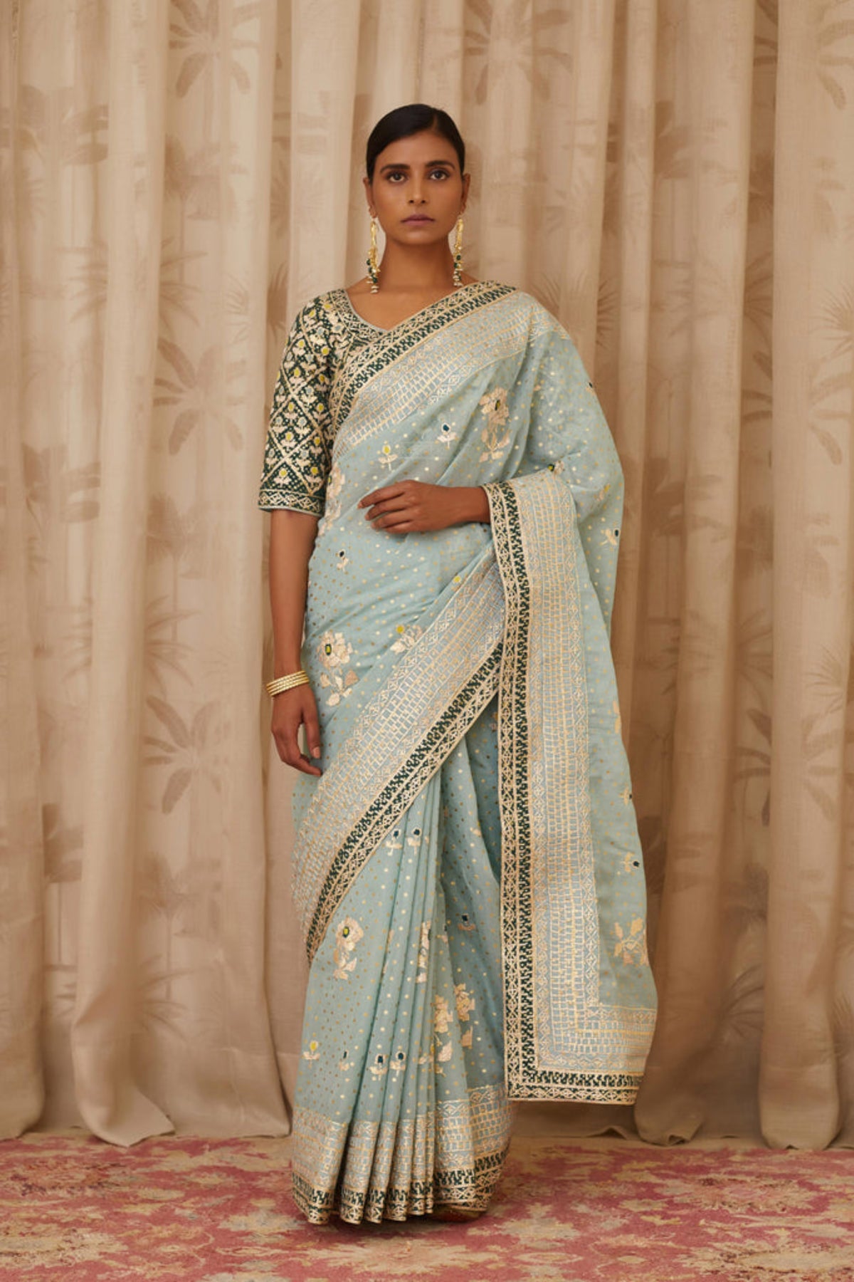 Blush blue saree set