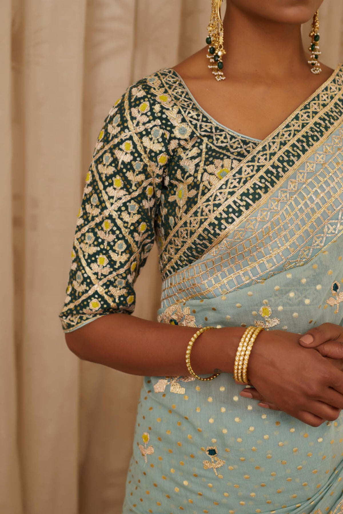 Blush blue saree set