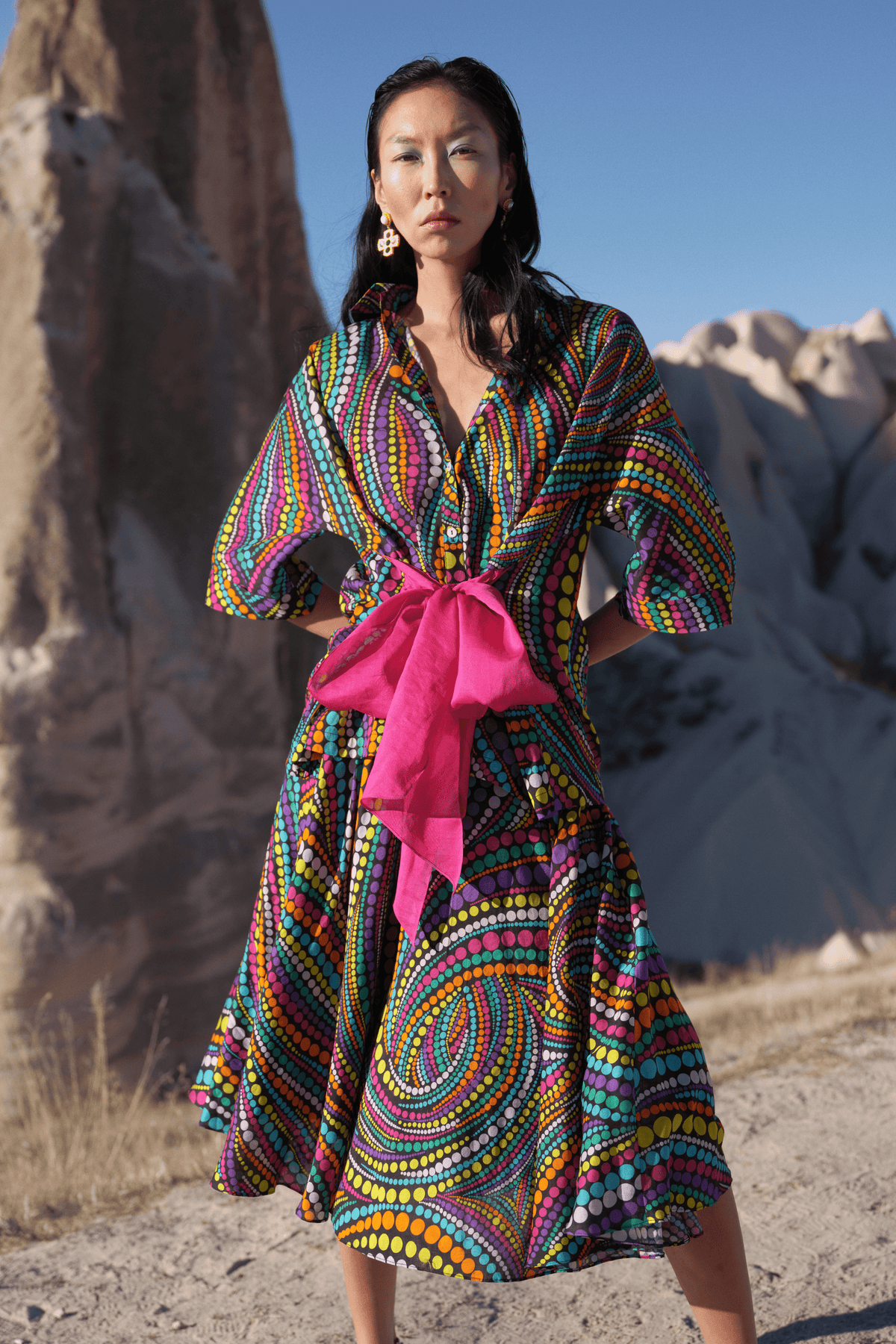 Boxy Shirt With Contrast Bow With Skirt