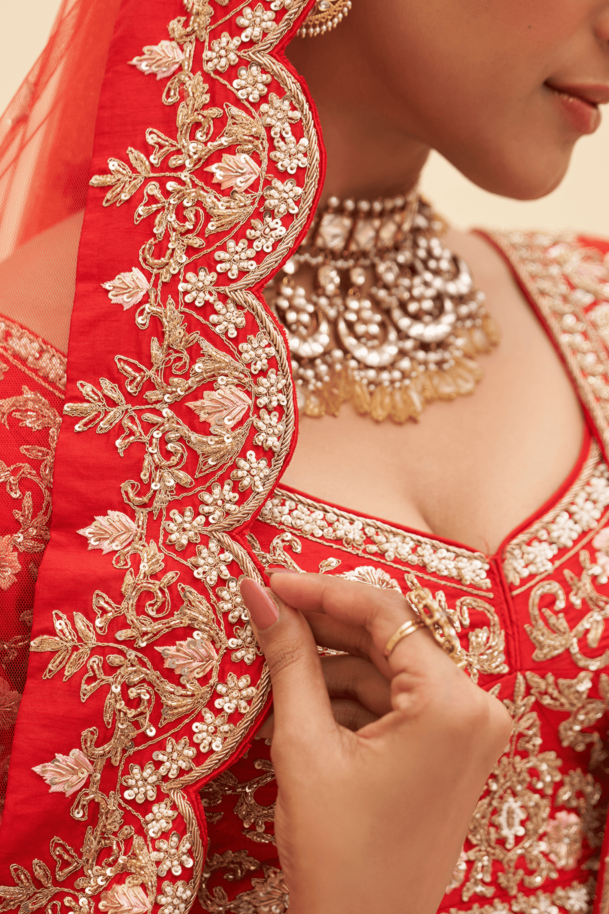 Red Raw Silk Lehenga Set