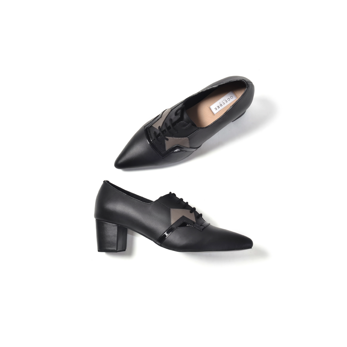 Black &amp; Dark Grey 2 Inches Block Pointed Toe Heel