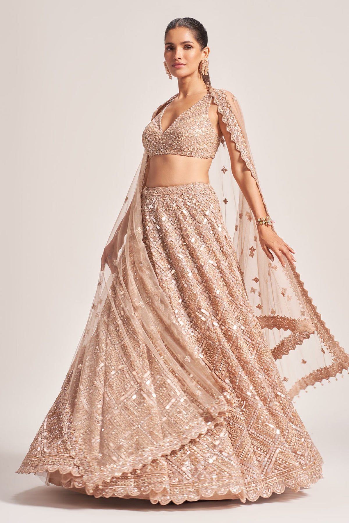 Gold Tulle Lehenga Set
