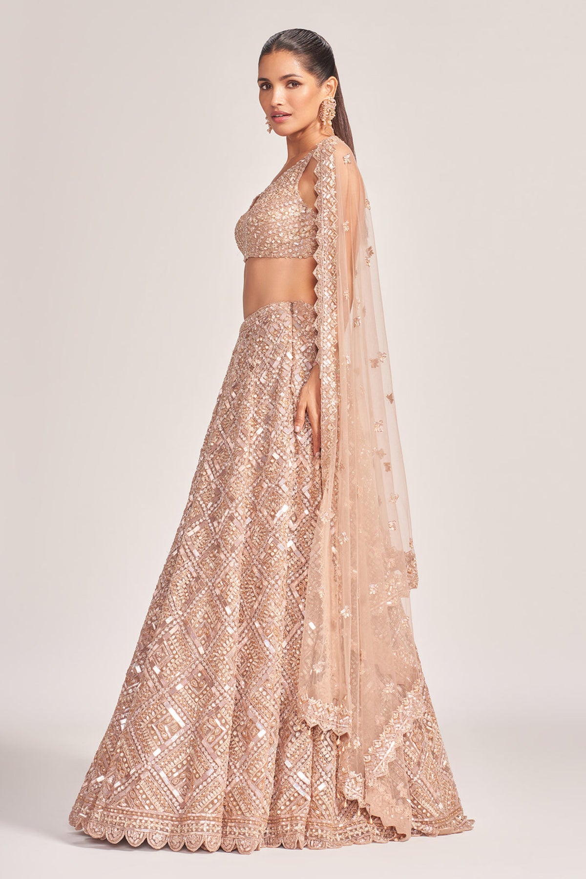 Gold Tulle Lehenga Set