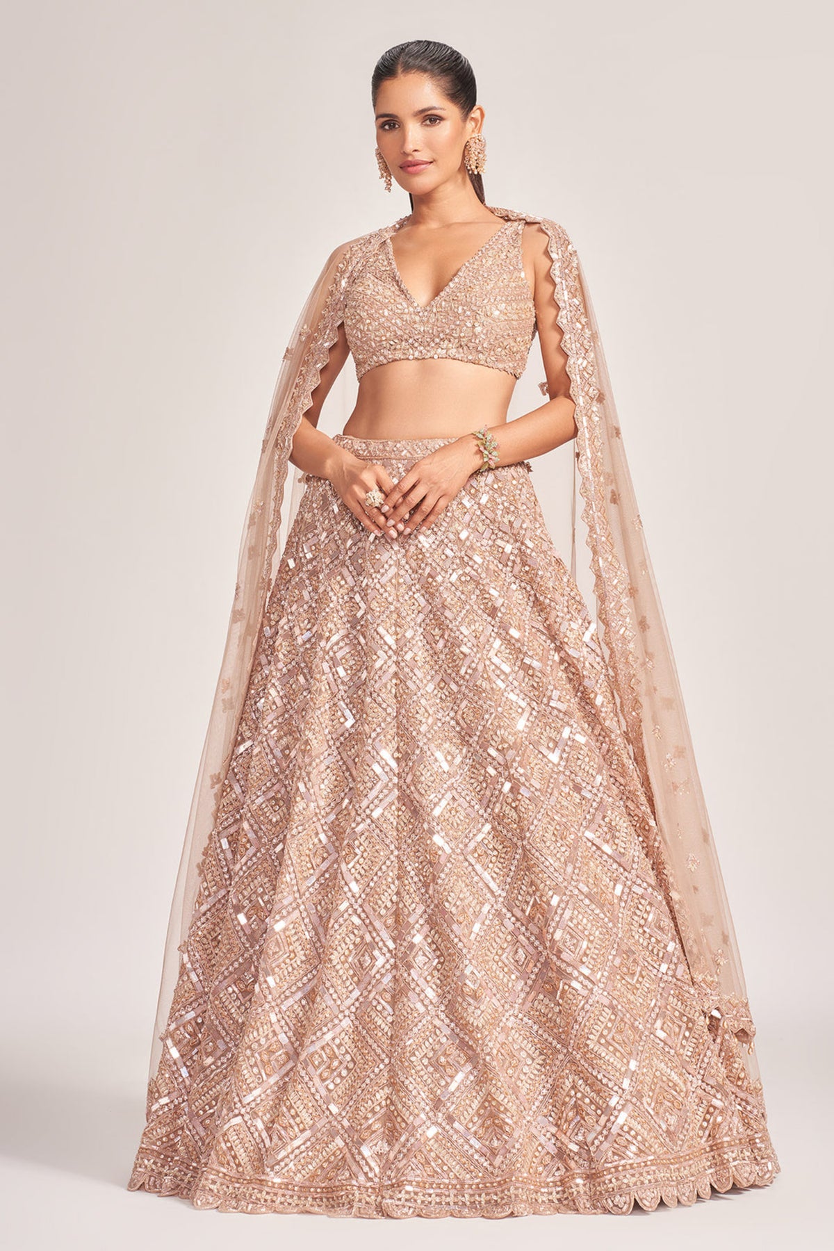 Gold Tulle Lehenga Set