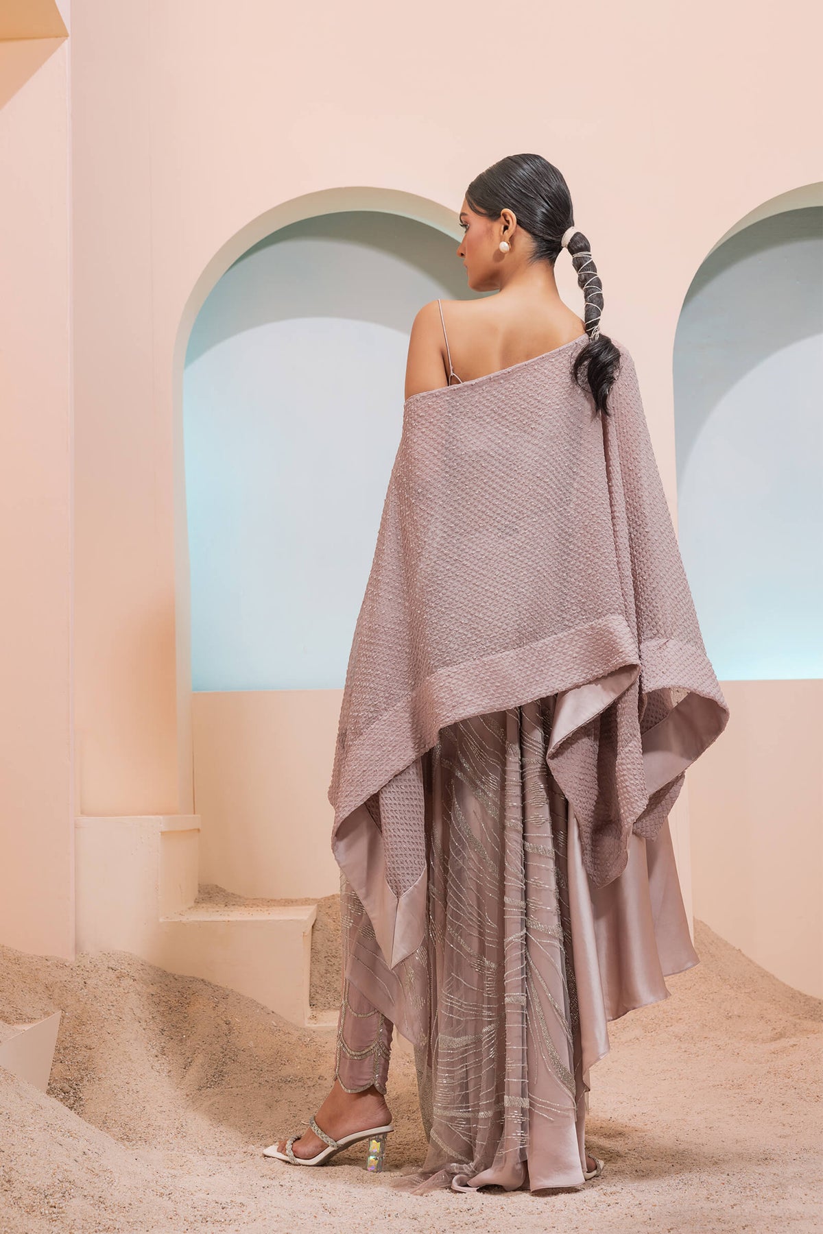 Burnt Pink Chiffon Caftan Set