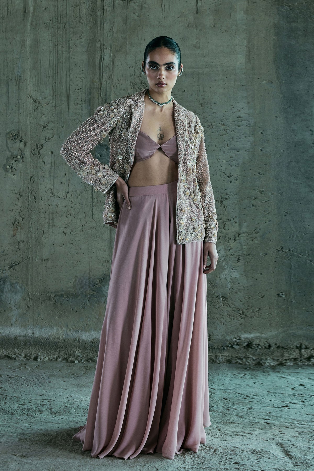 Rose Gold Embroidered Blazer Set