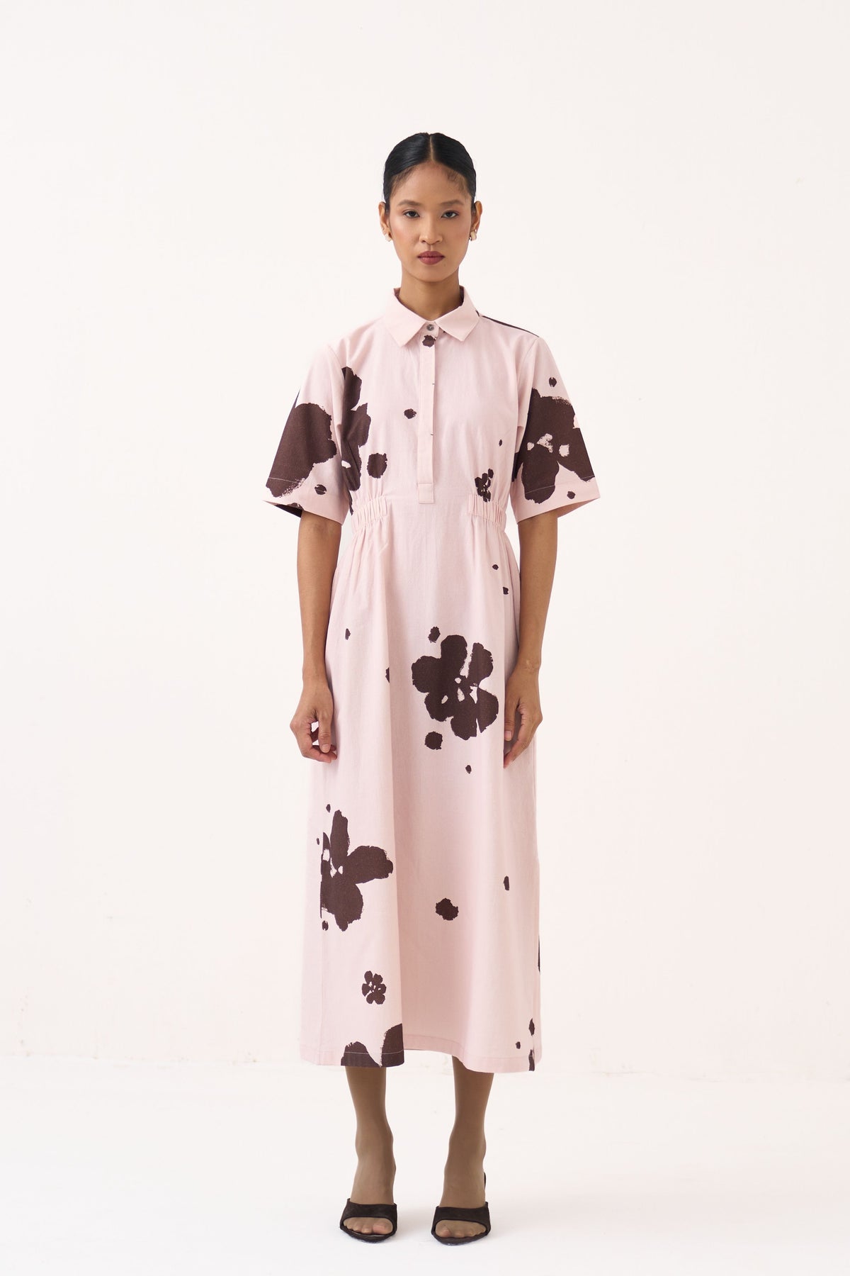 Collared Side Elastic Waist Dress