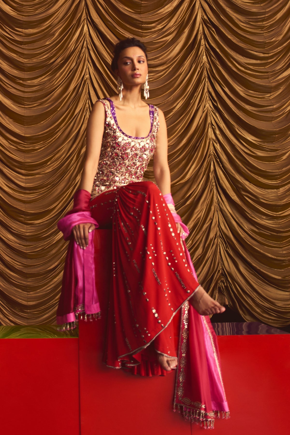Aaina Pink Bandhani