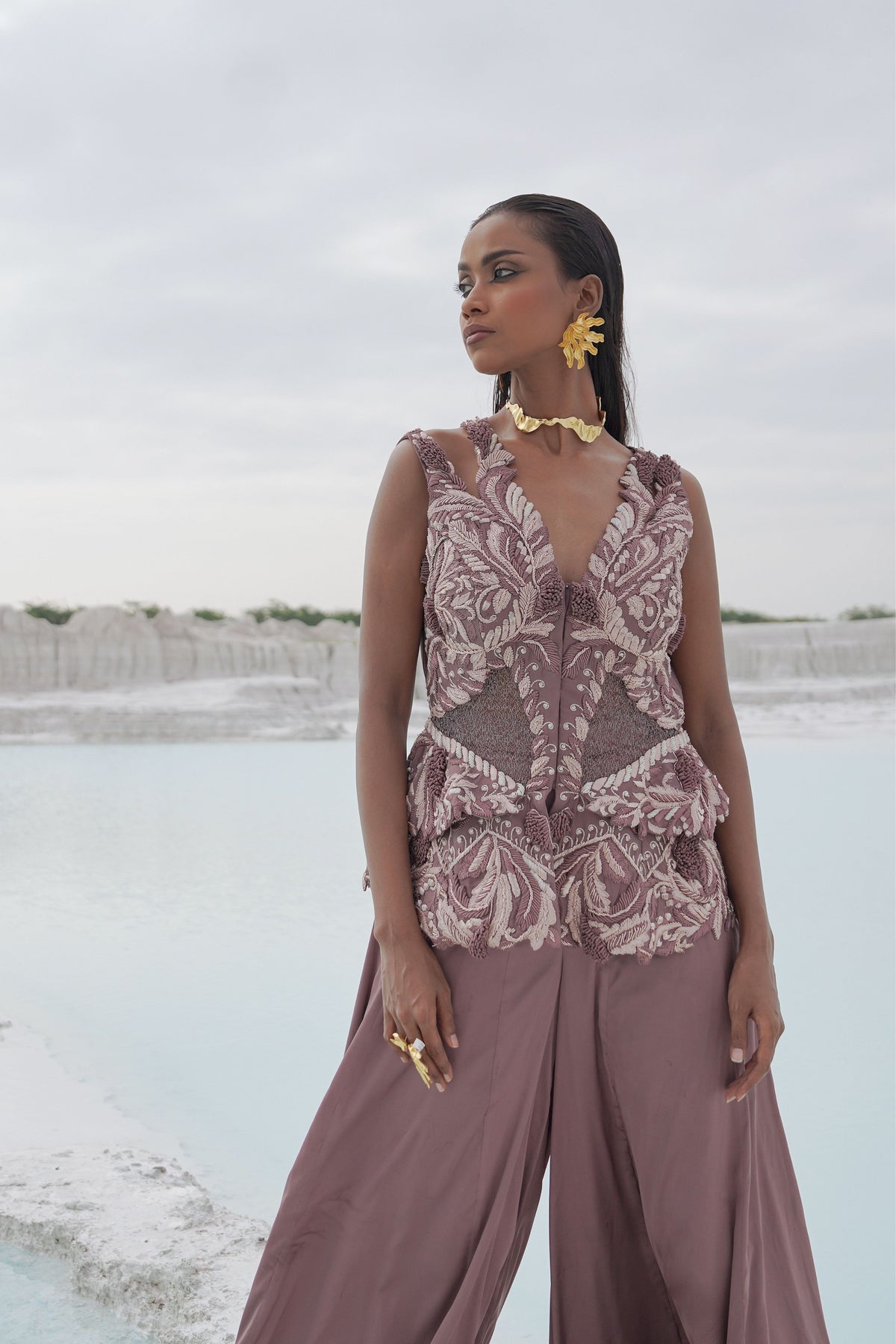Pastel Purple Embroidered Palazzo Set