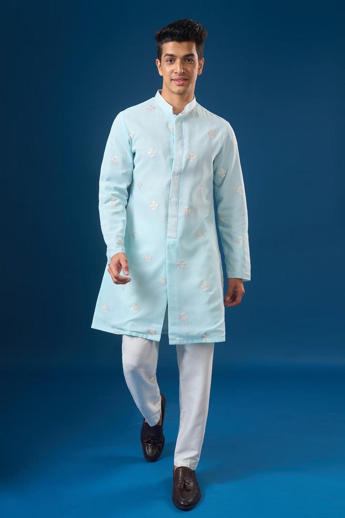 Sea Blue Embroidered Kurta