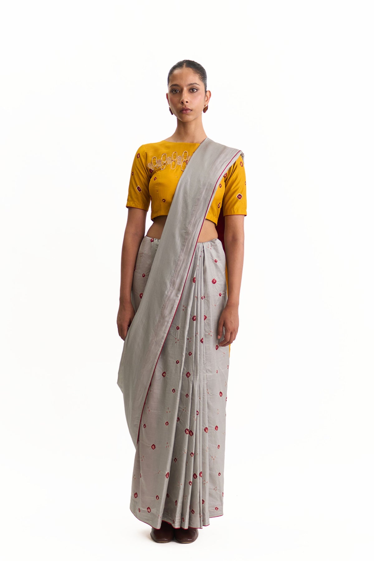 Halo Grey Mustard Saree