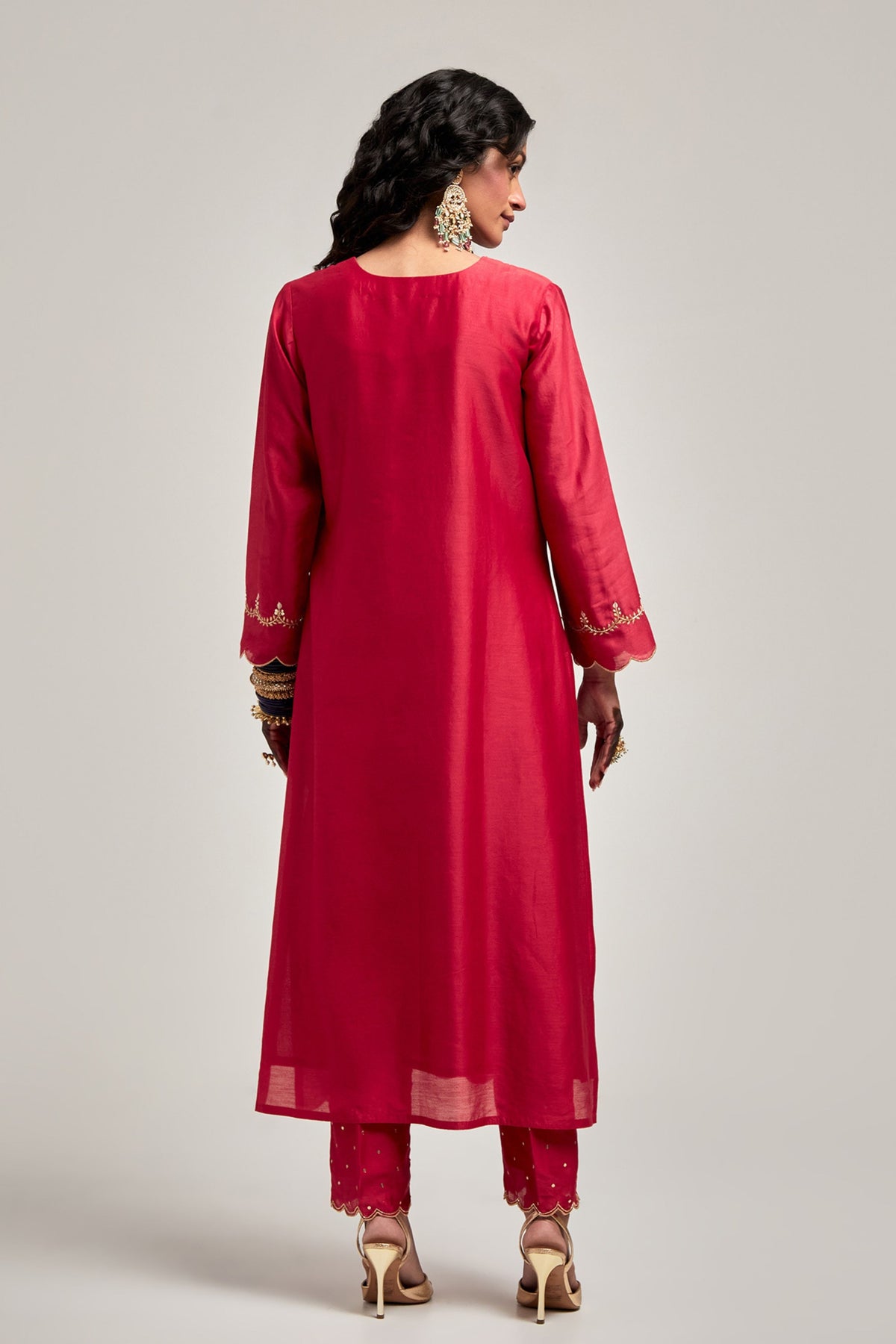 Embroidered Red Kurta Set