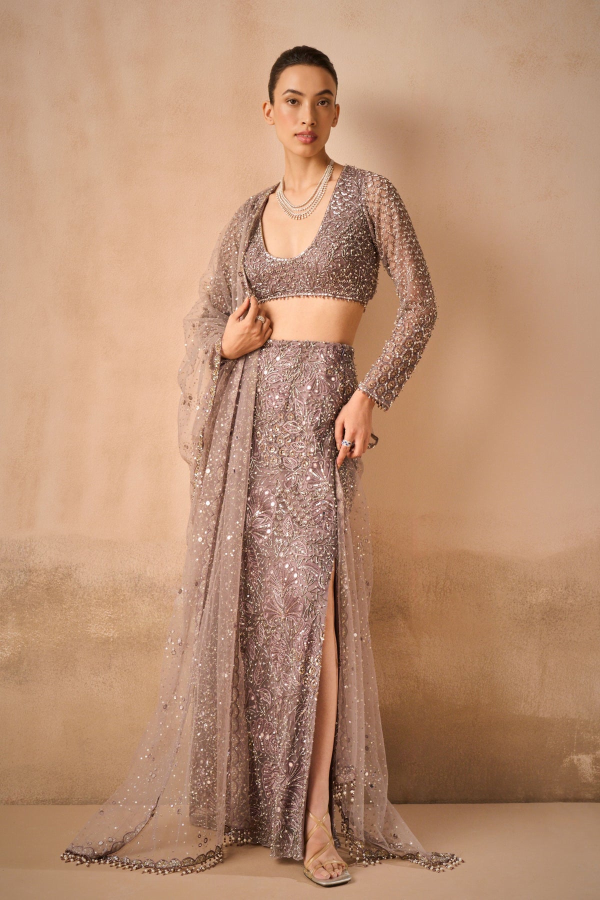 Straight Skirt With Slit Set