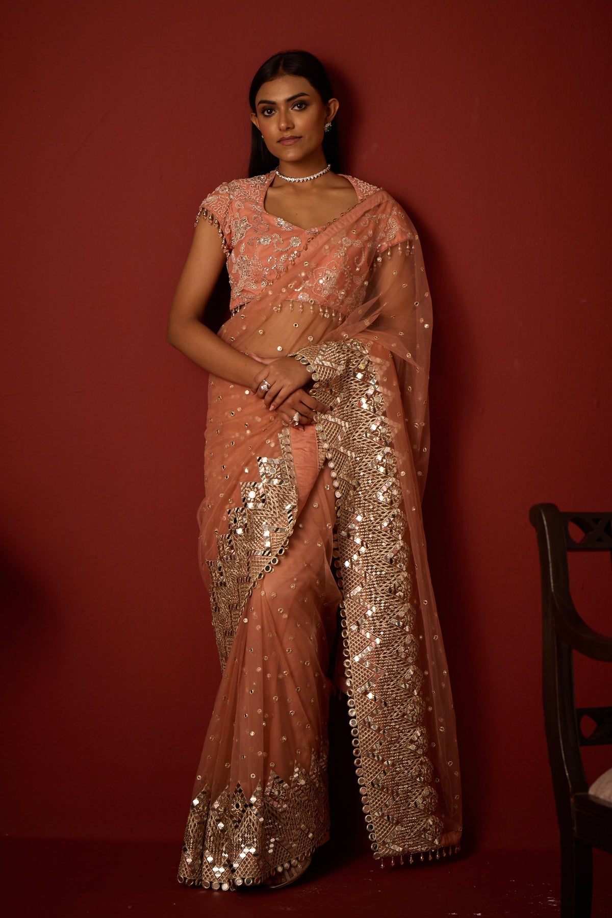 Flamingo Pink  Embellished Saree