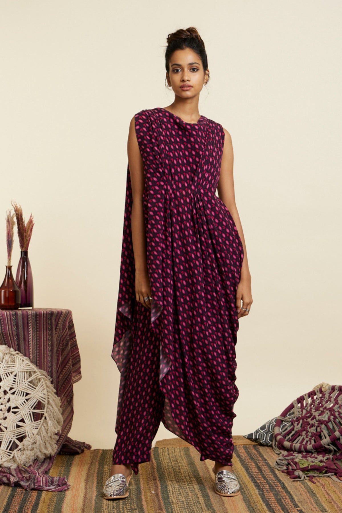 Wine Geo Print Tunic Set