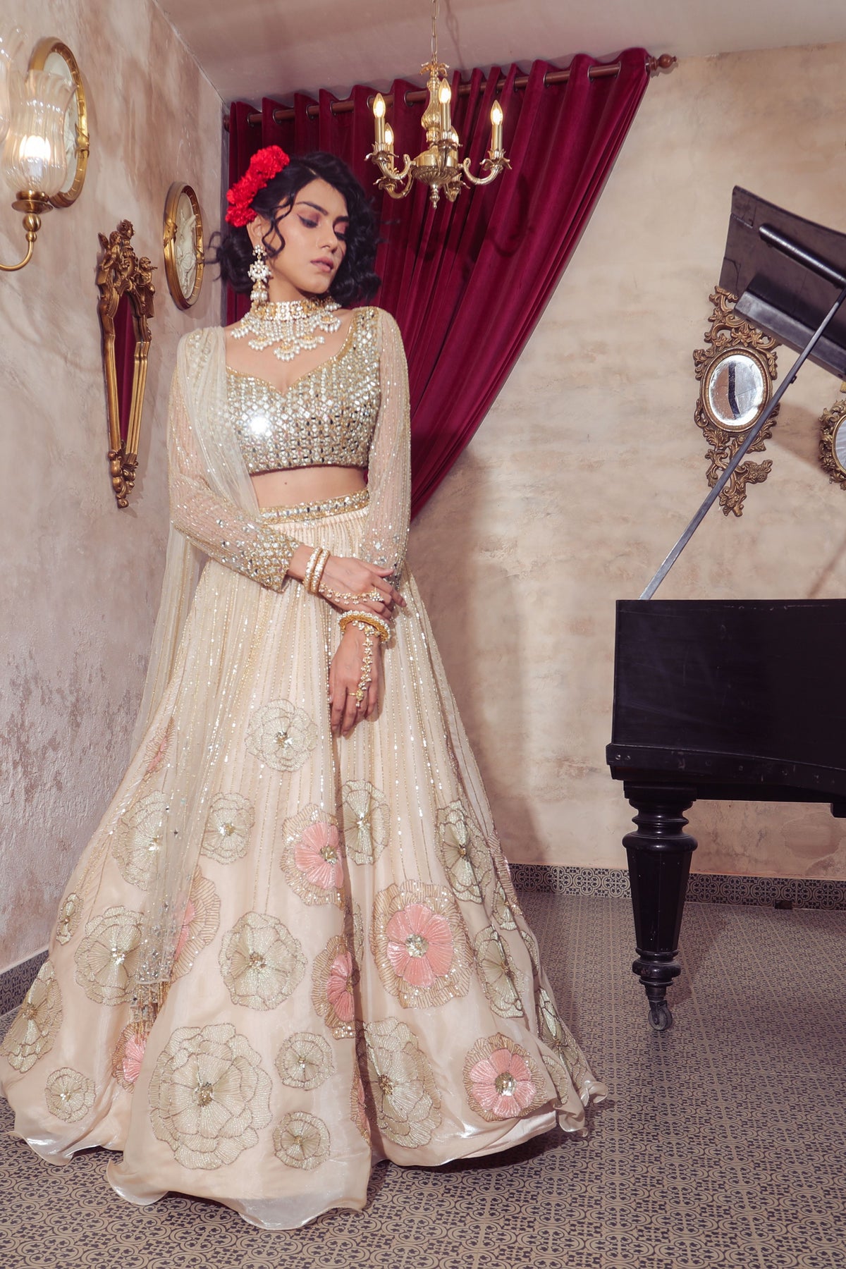 Ivory Embroidered Lehenga Set