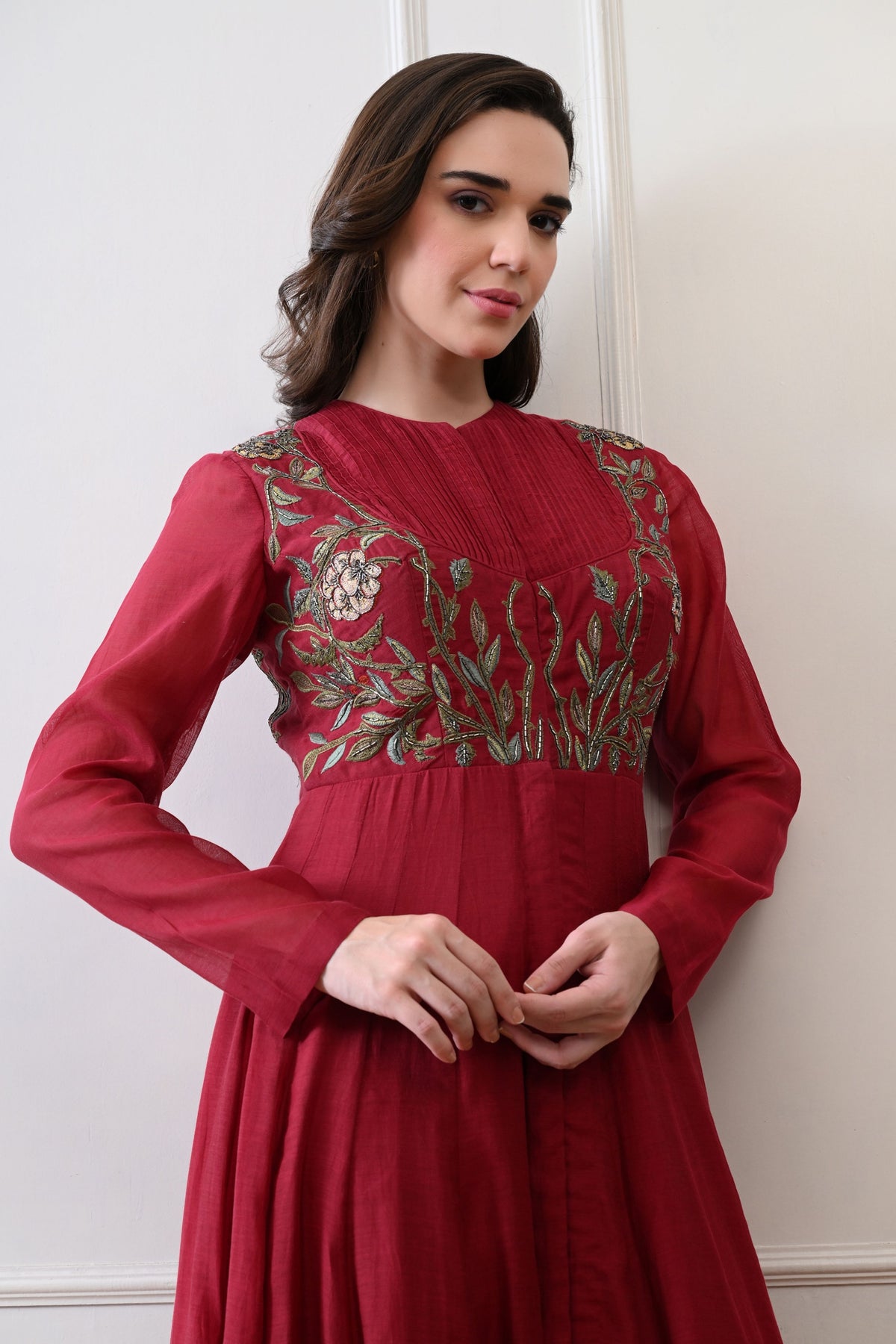 Maroon Silk Embroidered Anarkali