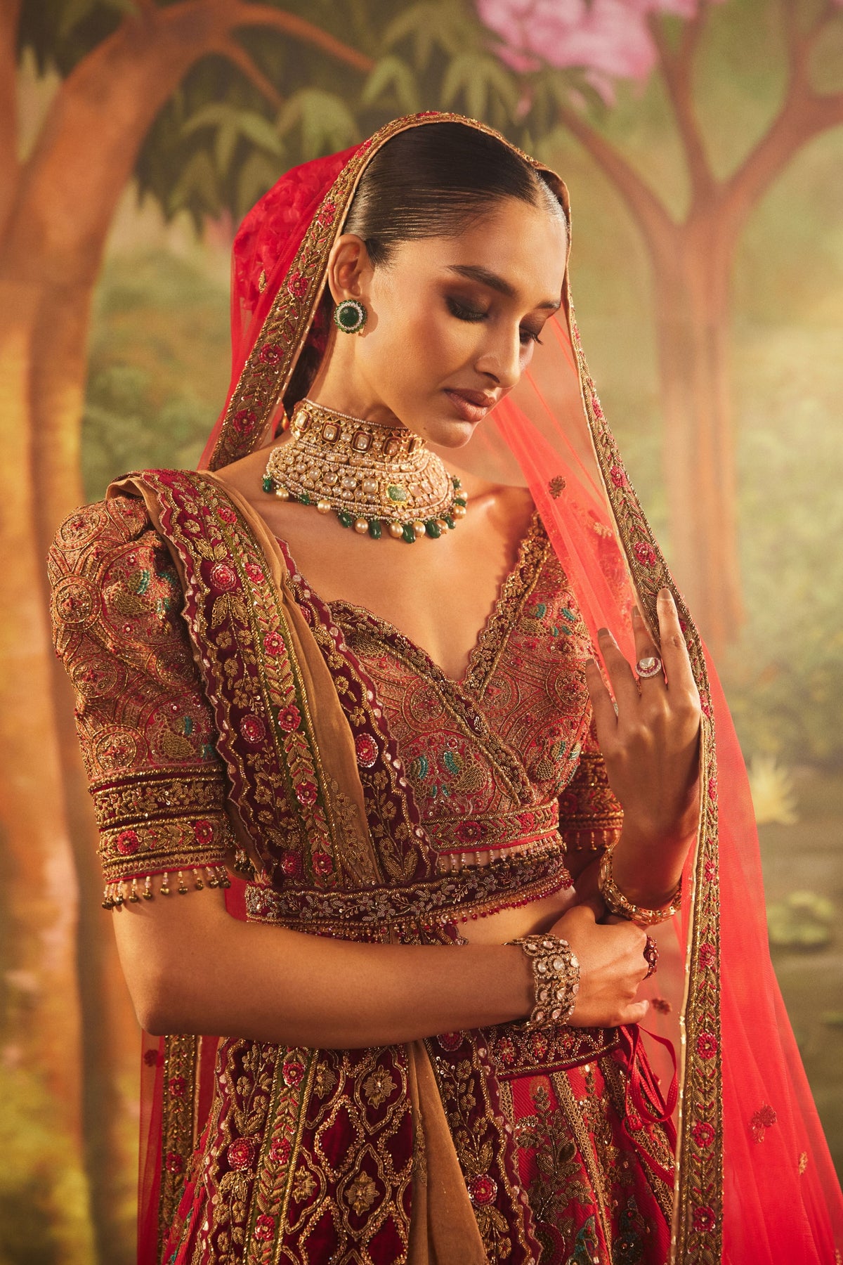 Zardozi Red Brocade Lehenga Set