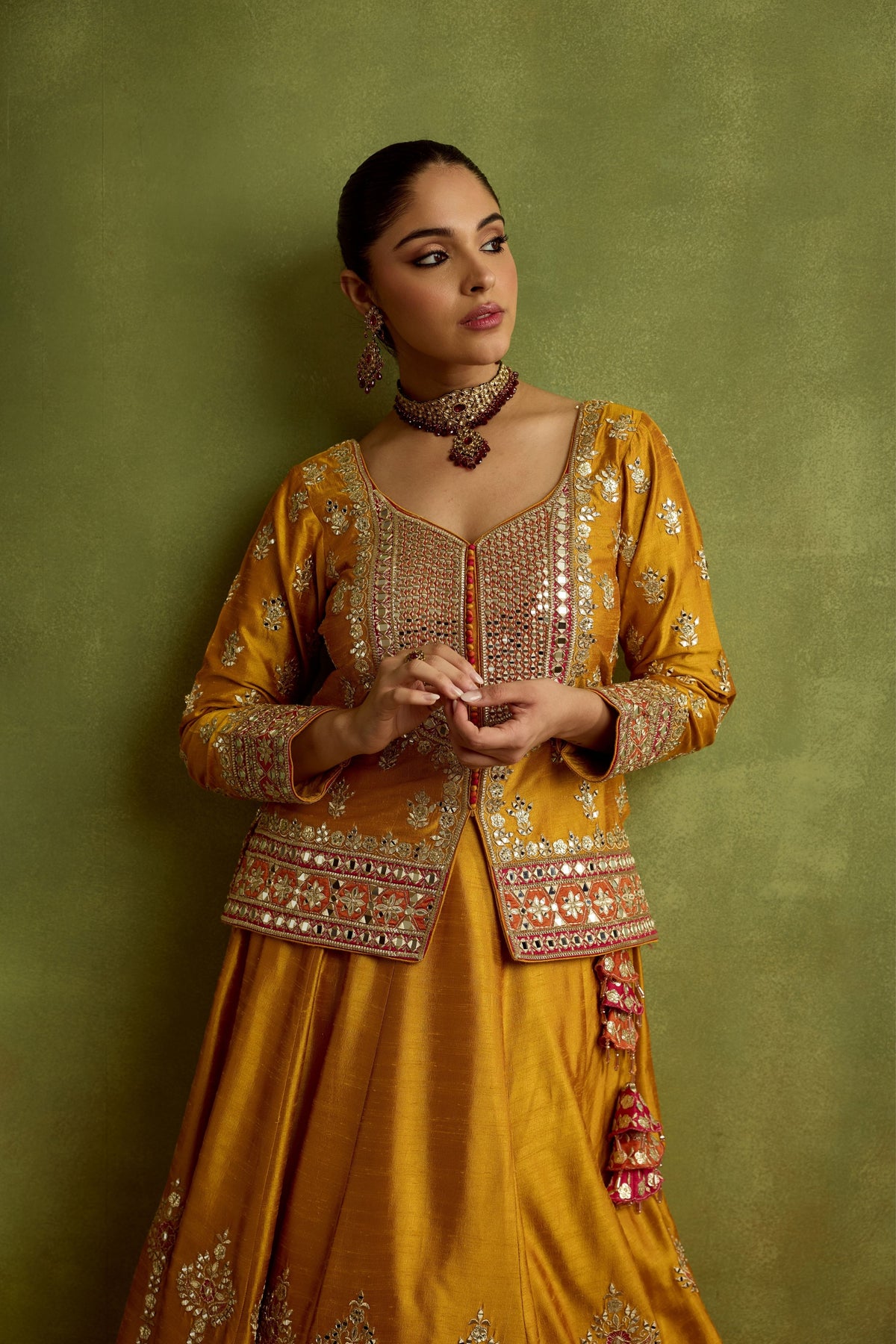 Yellow Silk Kurta Lehenga Set