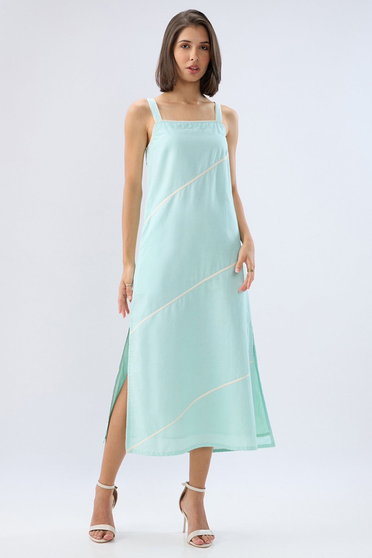 Blue Square Neck Column Dress