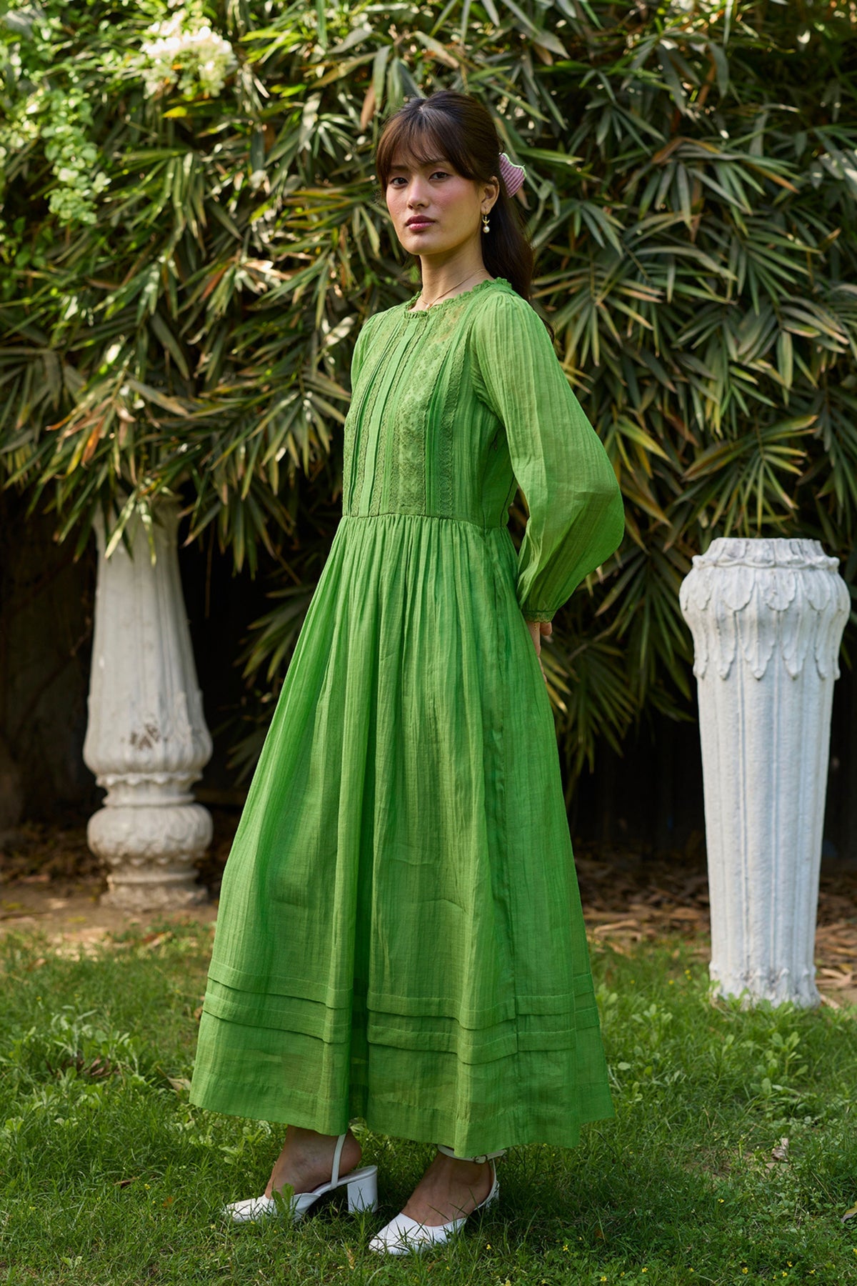 Wander Trail Green Embroidered Dress