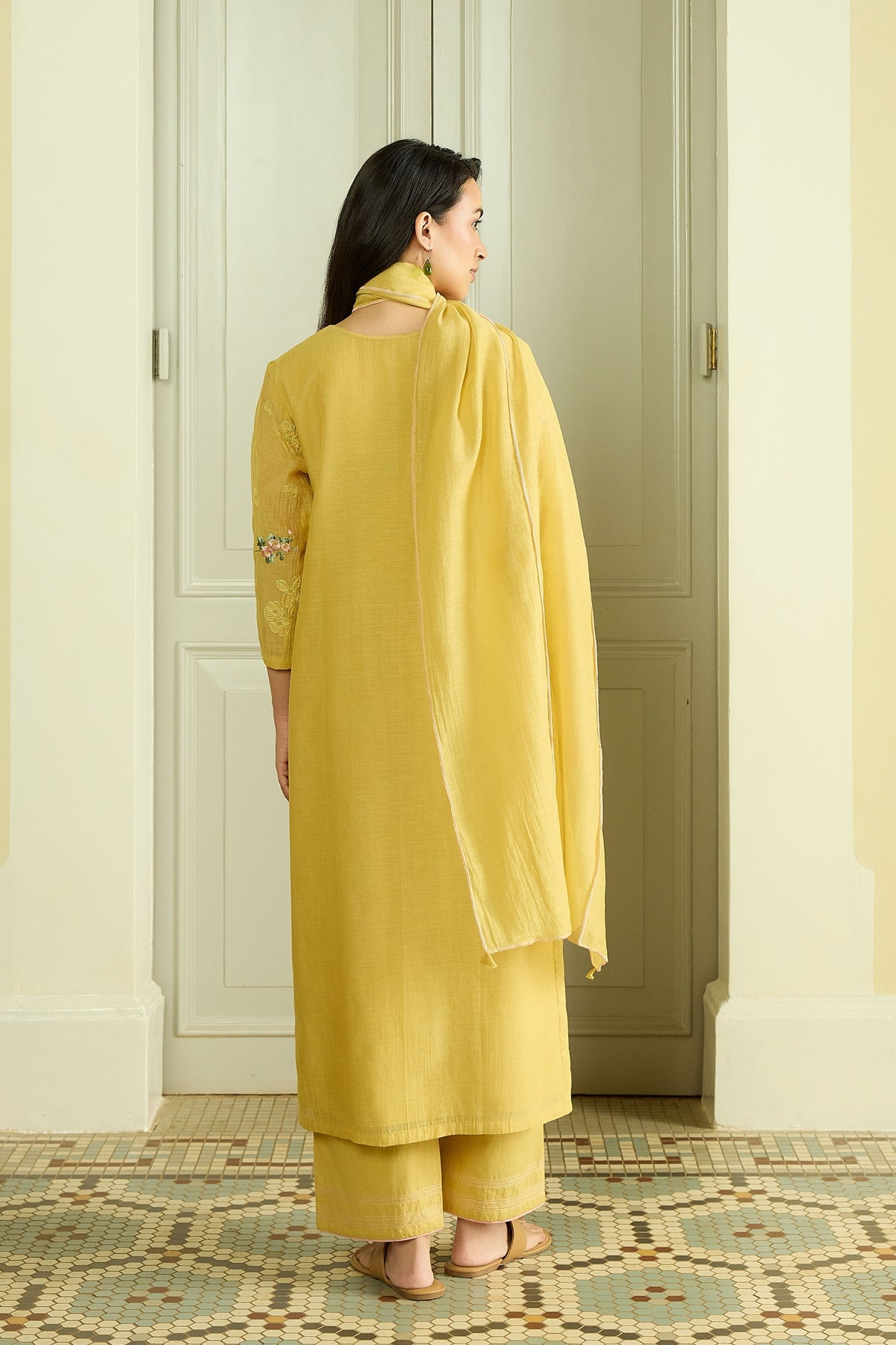 Lemon Thread Embroidered Kurta Set