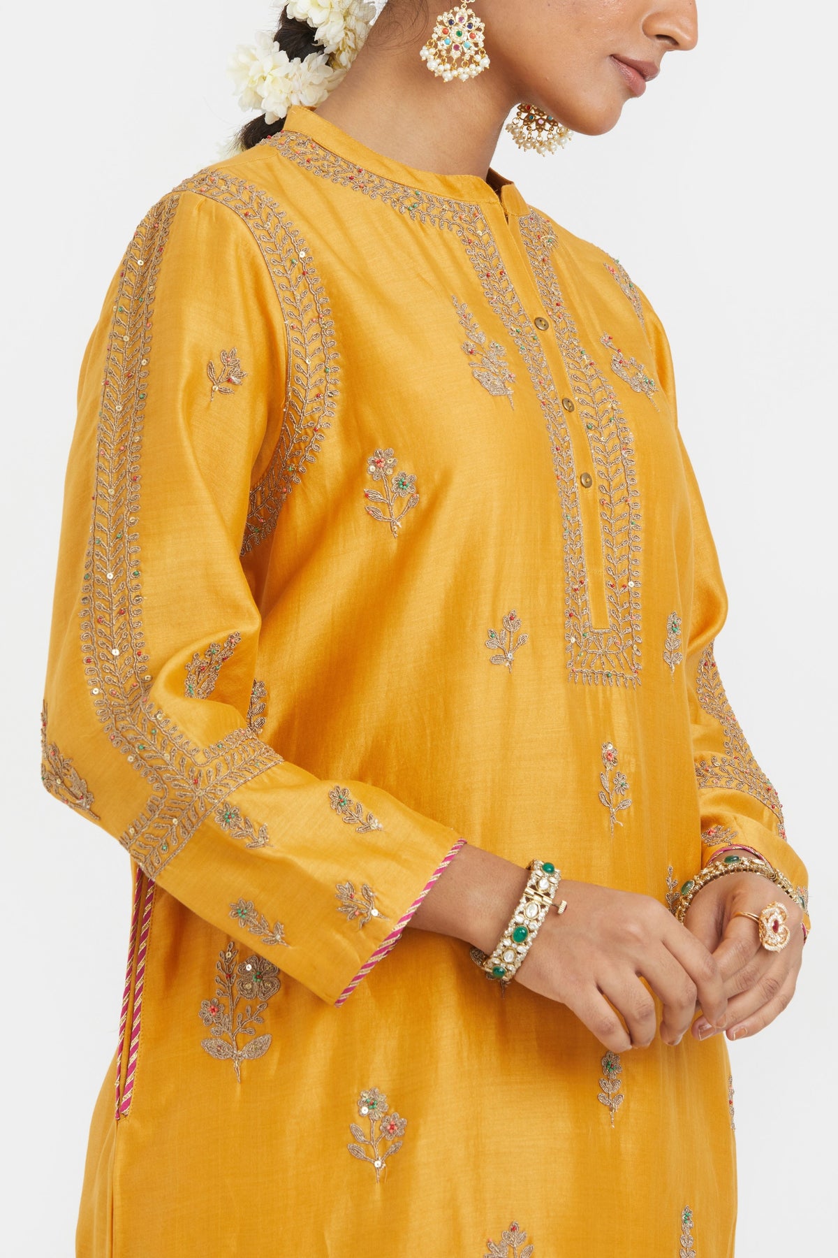 Deep Yellow Silk Kurta Set