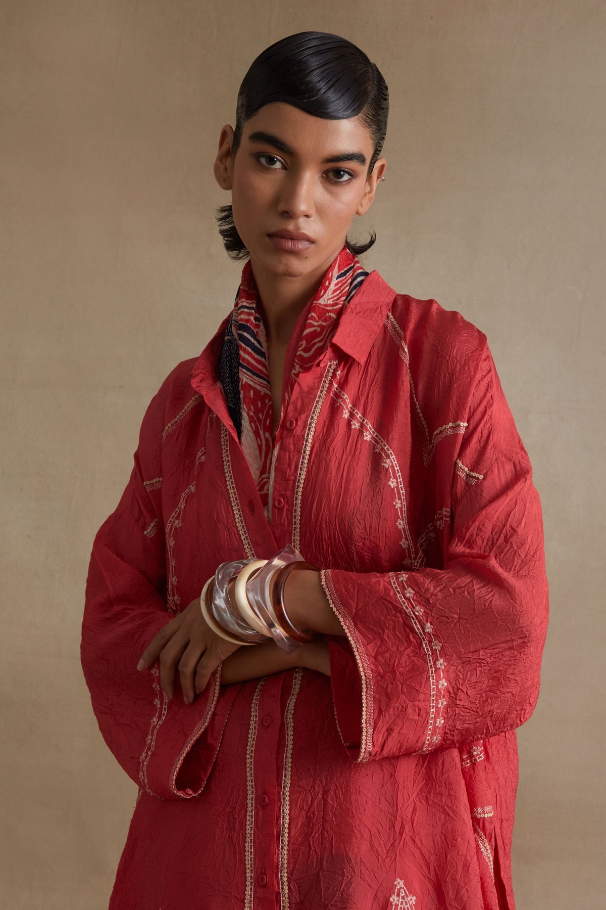 Tomato Stylized Embroidered Kaftan Set