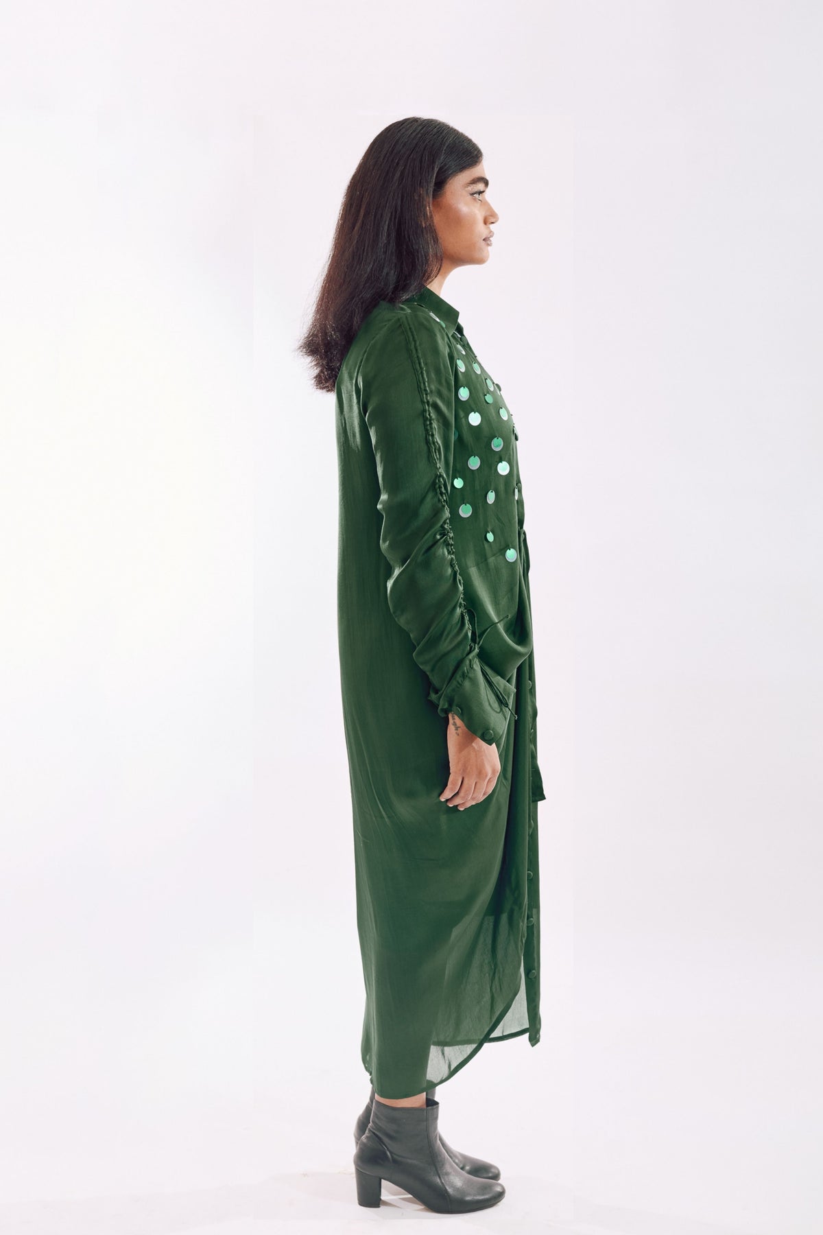 Green Drapped Sequin Dress