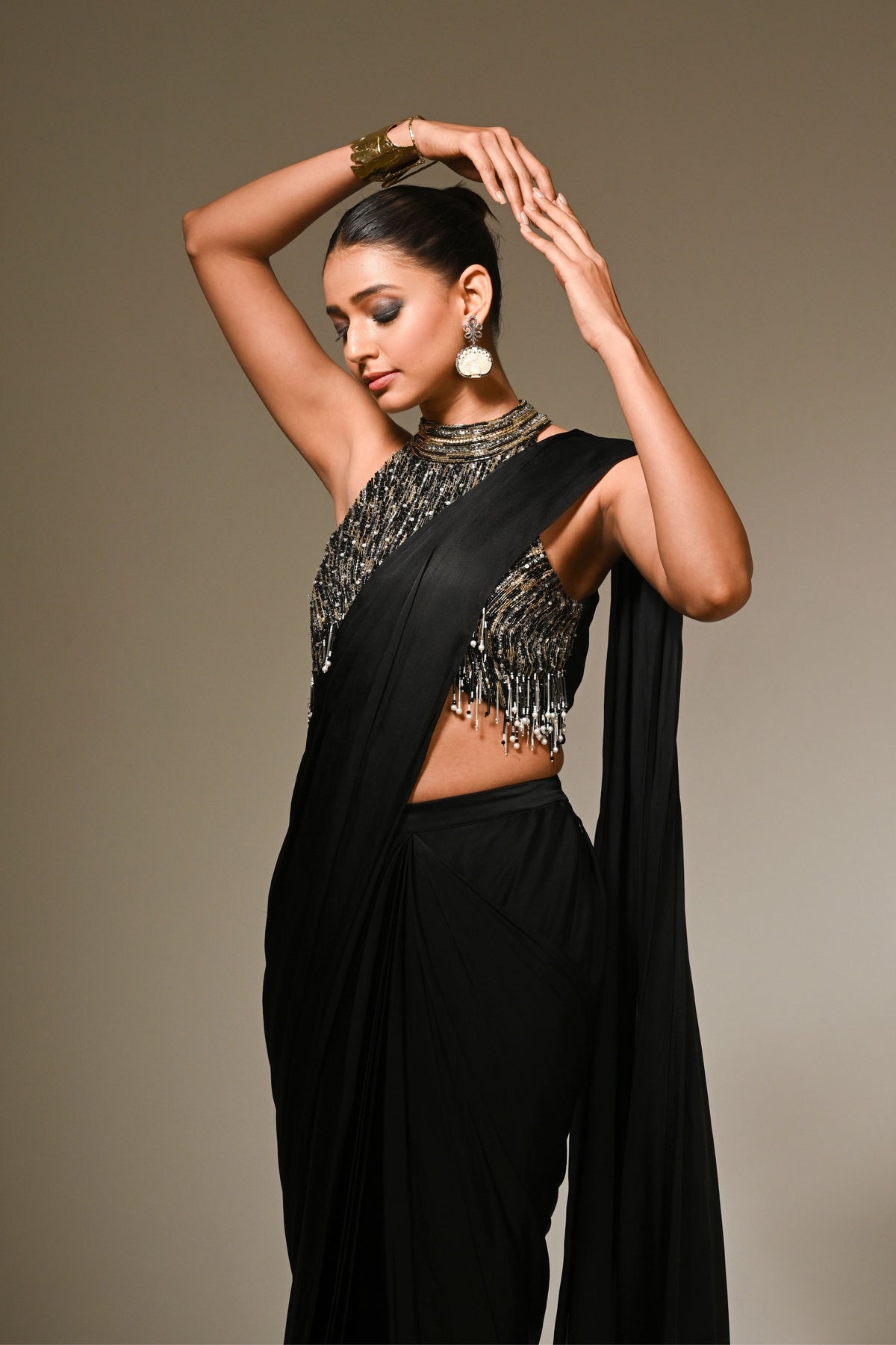 Midnight Layered Ruffle Saree Set