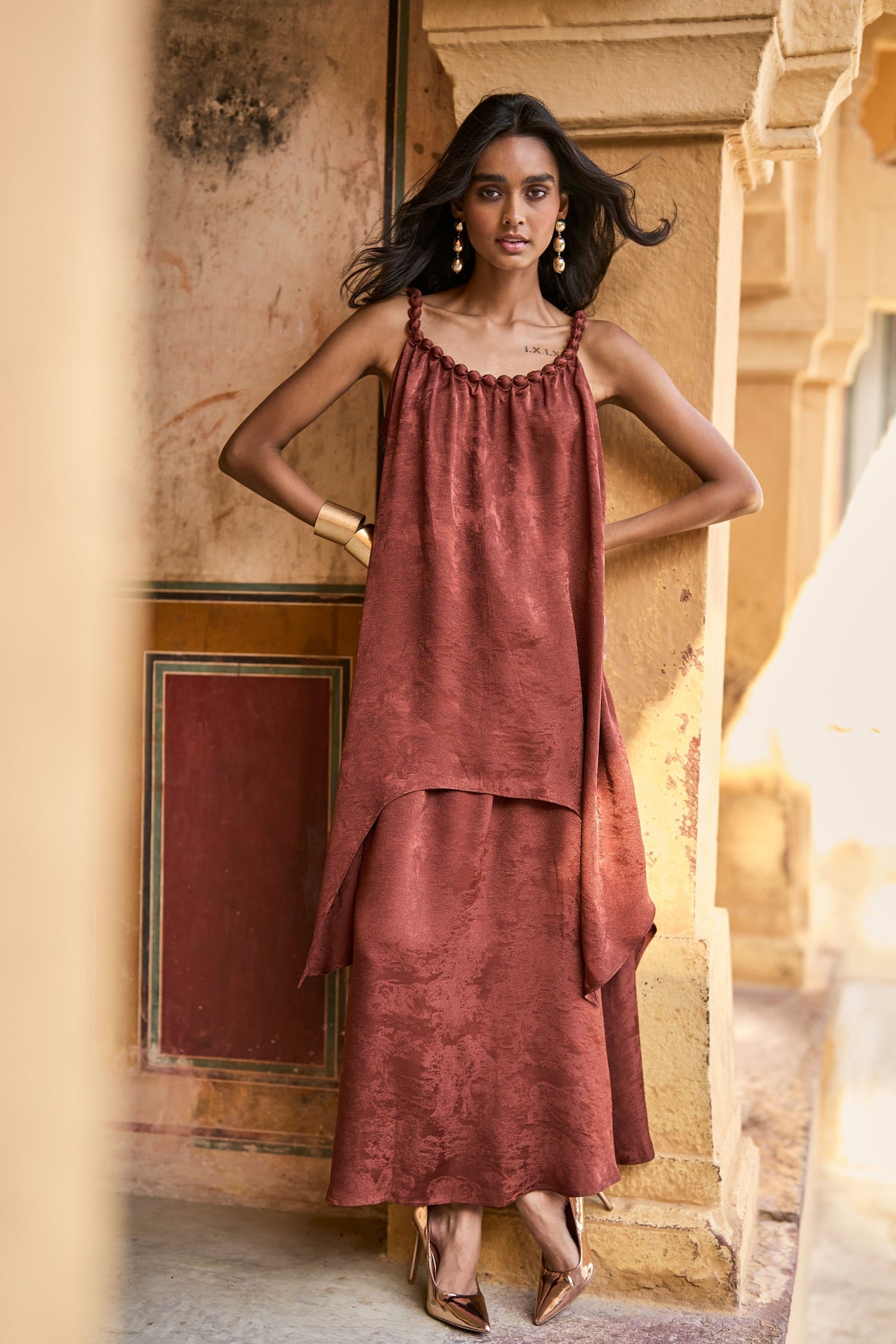 Beaded Neck Draped Set