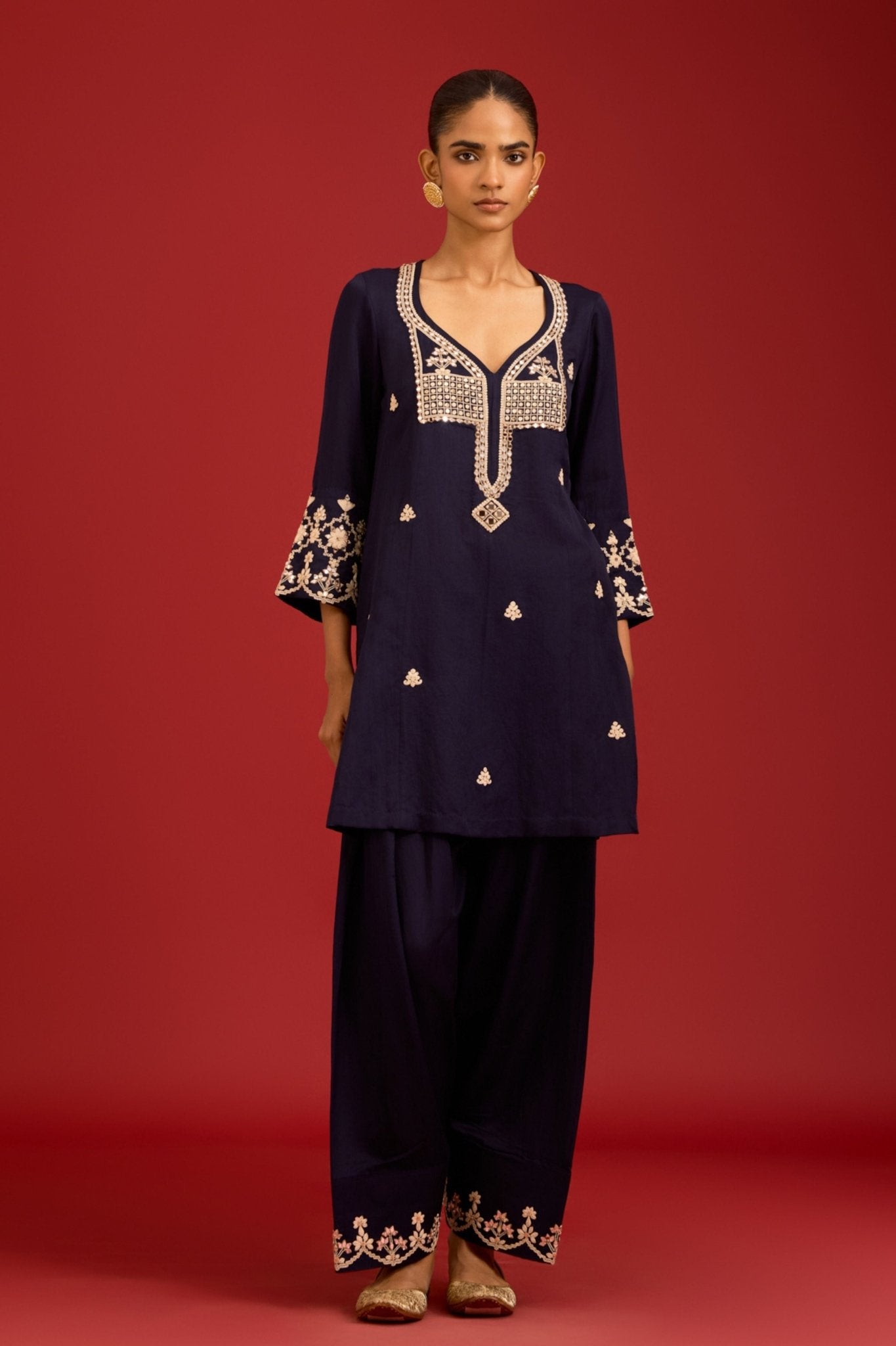 Navy Cotton Kurta Set - Devnaagri - Elahe