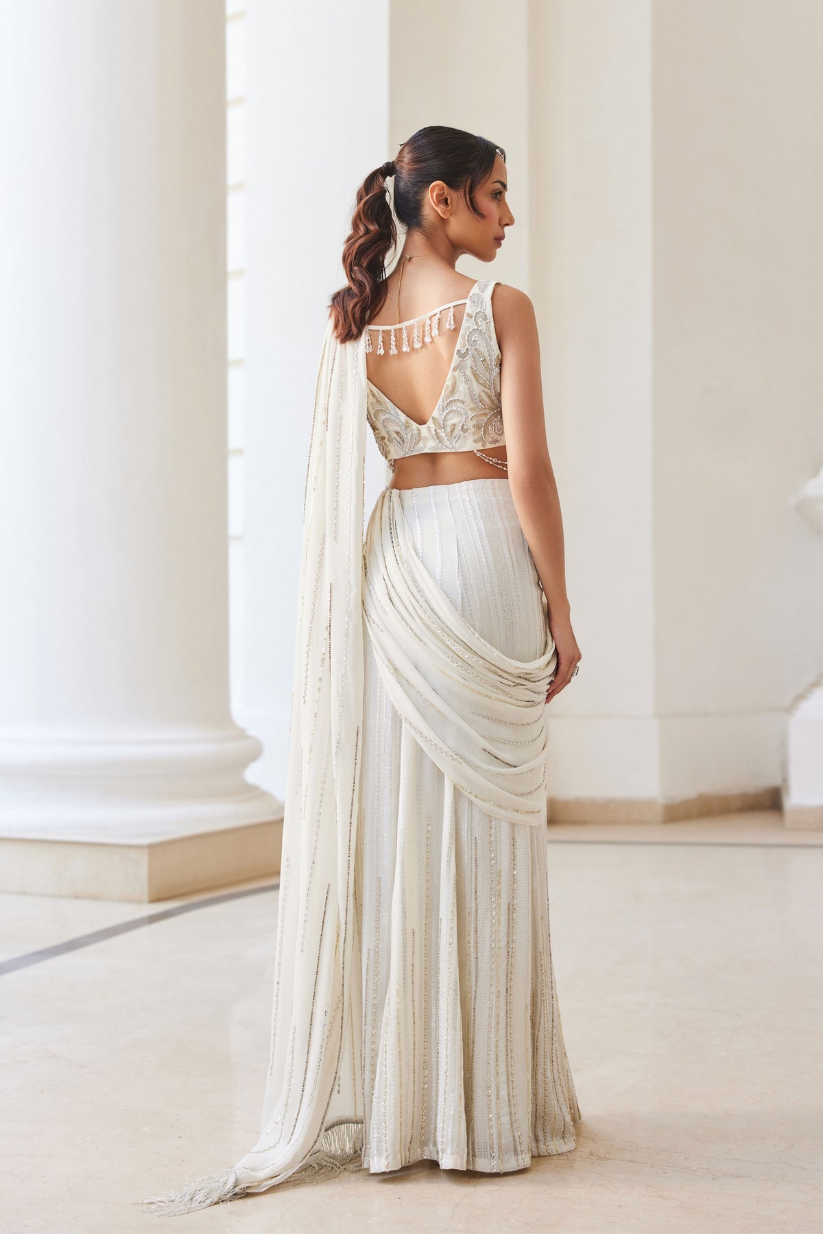 Pearl White Slit Saree