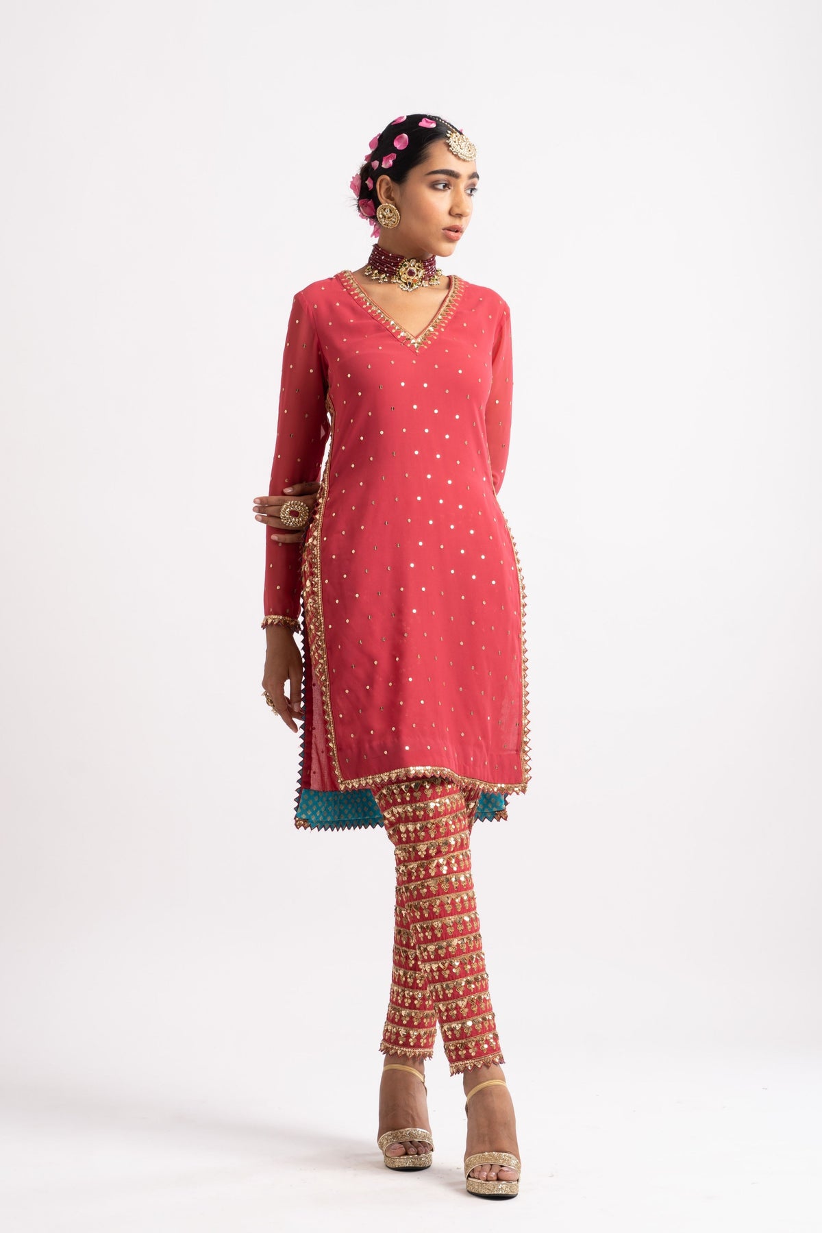 Deep coral heavy kurta set