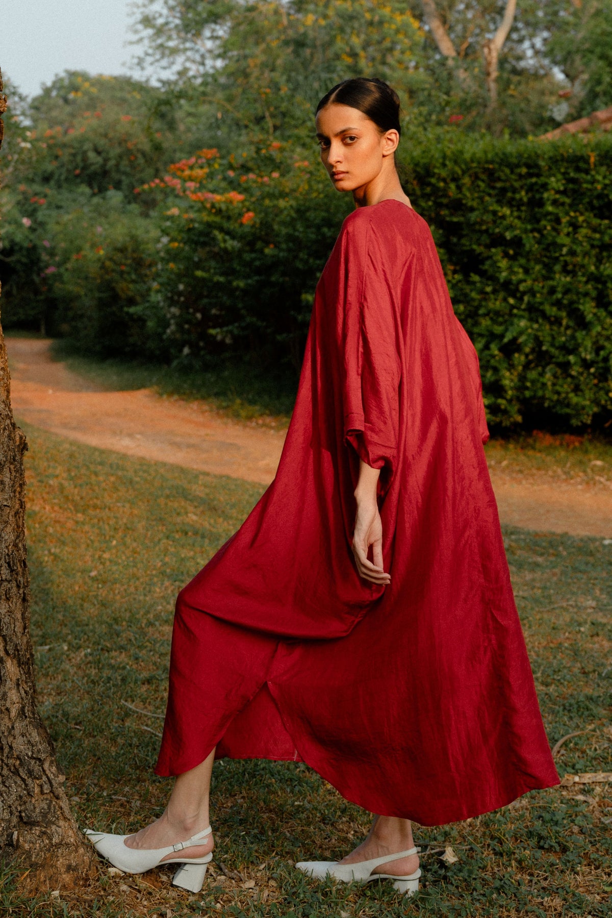 Crimson Red Pondy Kaftan