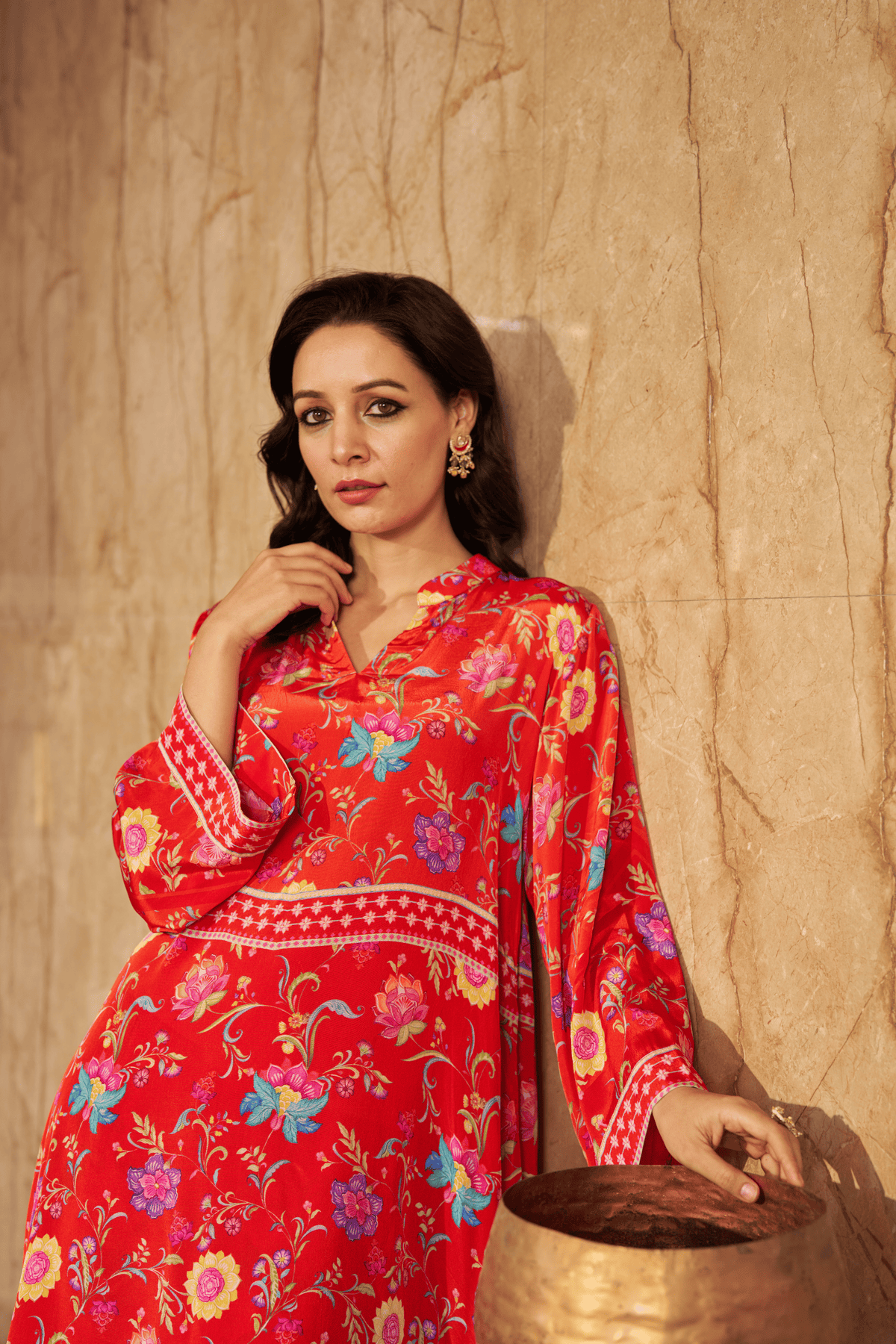 Ruya Burnt Orange Floral Tunic Set
