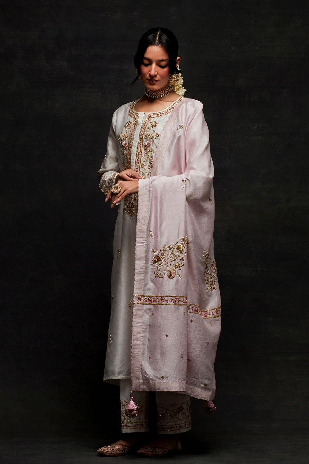 Peach Embroidered Dupatta