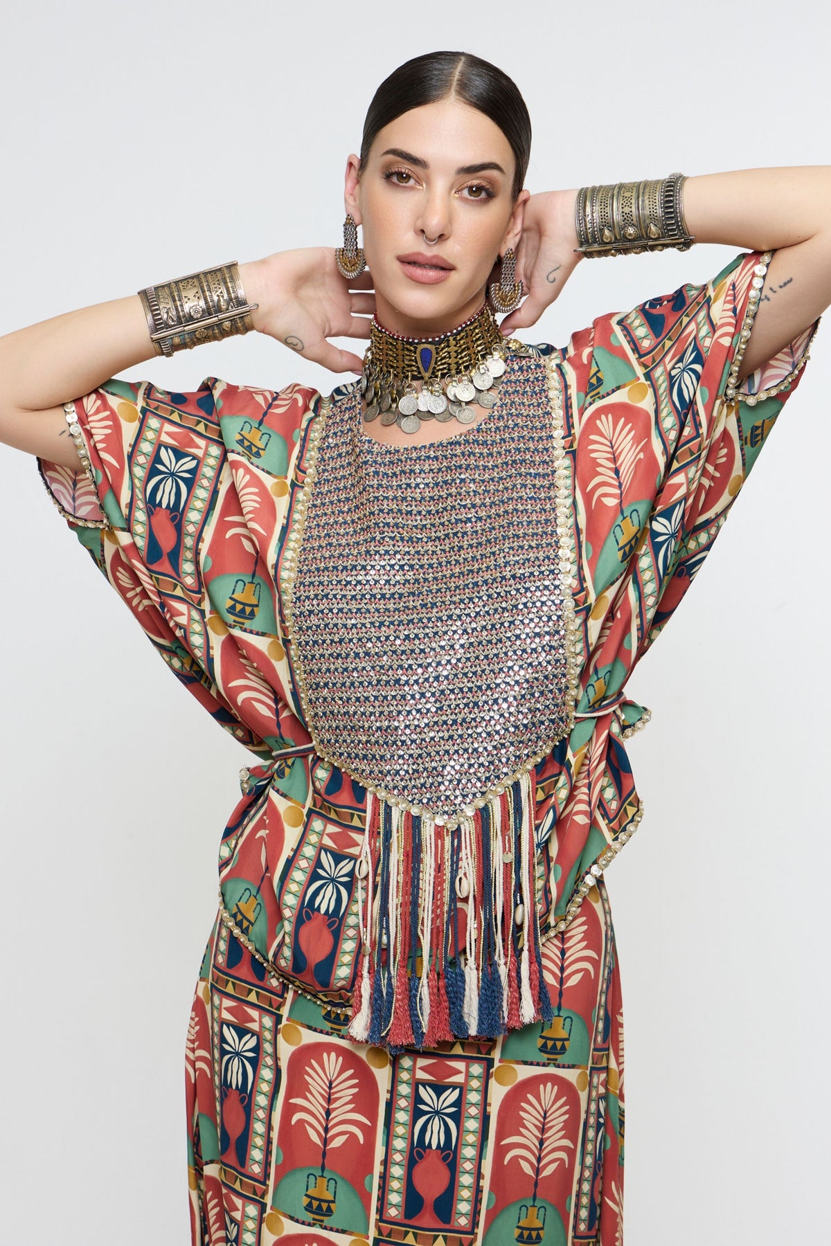 Charbagh Metallic Short Kaftan Set