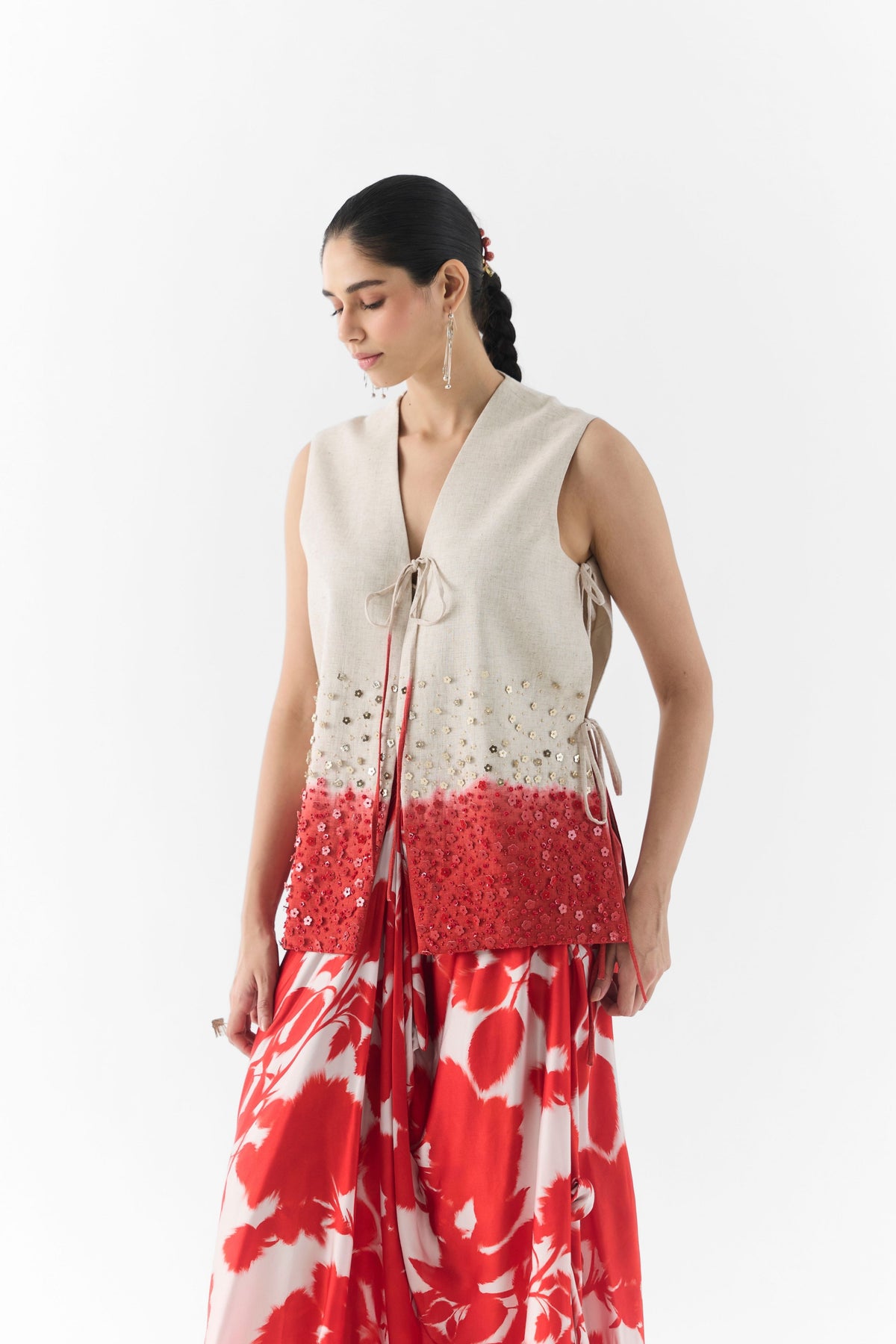 Red Ink Vest Skirt Set