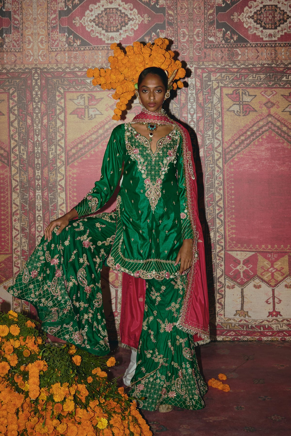 Green Sharara Set