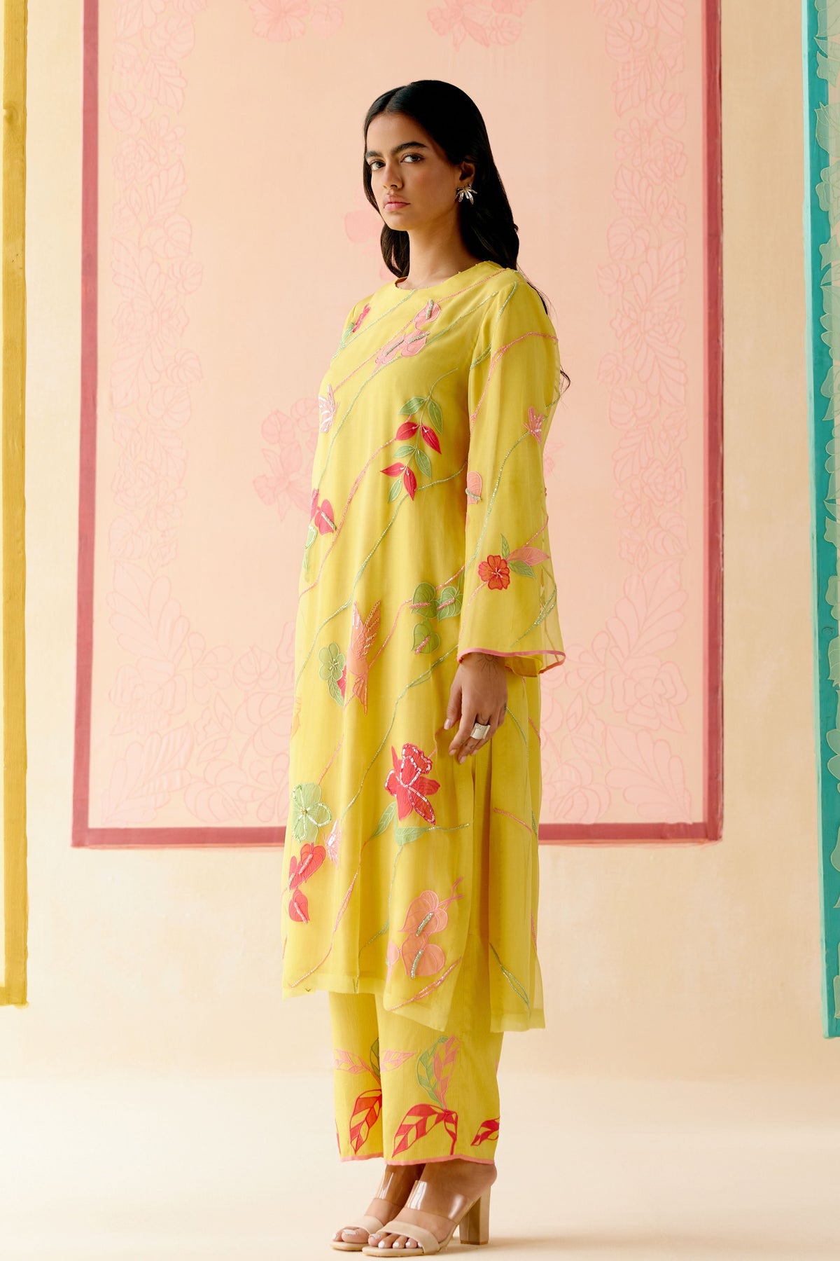 Mustard Silk Organza Kurta Set
