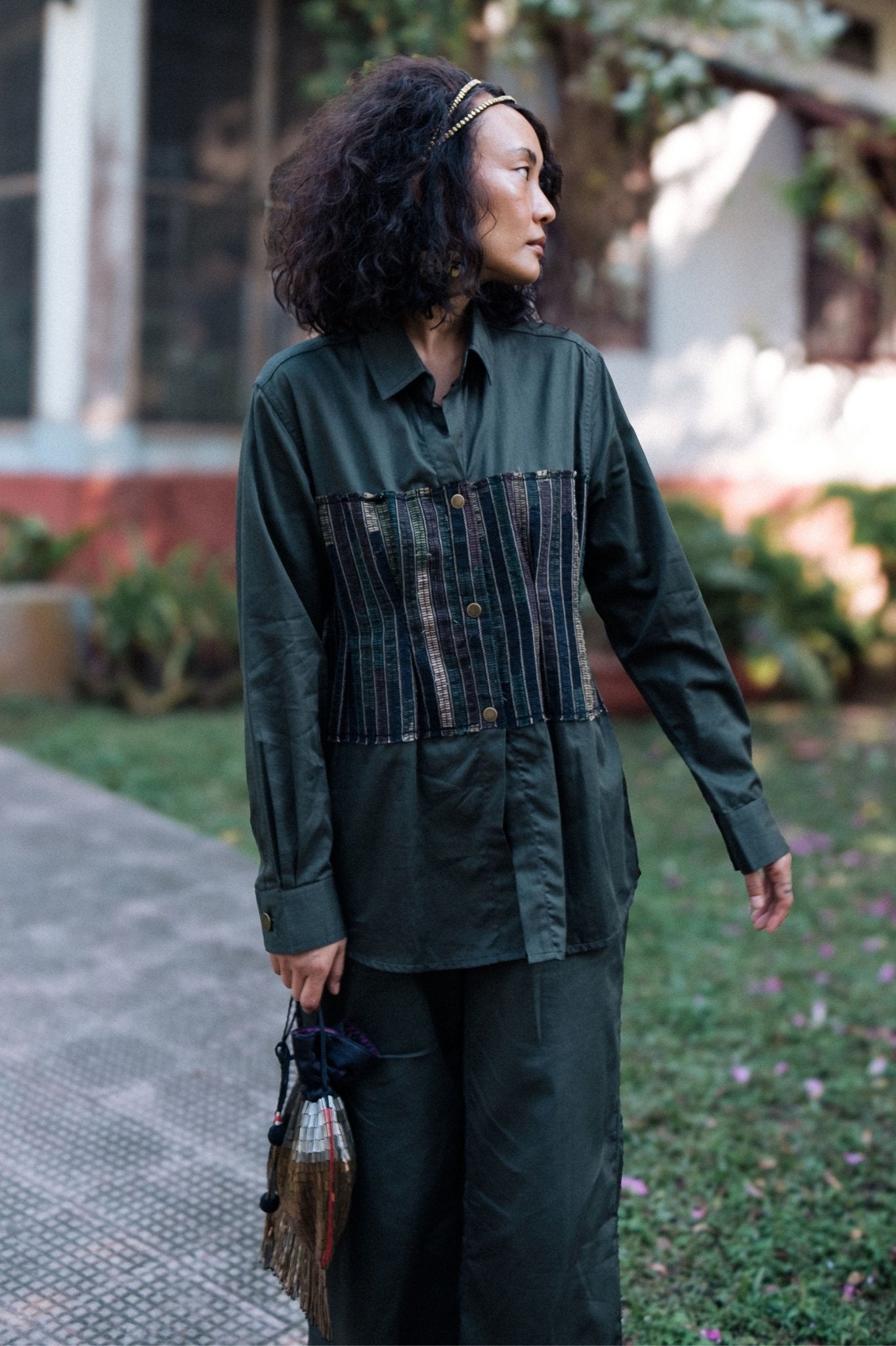 Upcycled Hunza Green Shirt - The Terra Tribe - Elahe