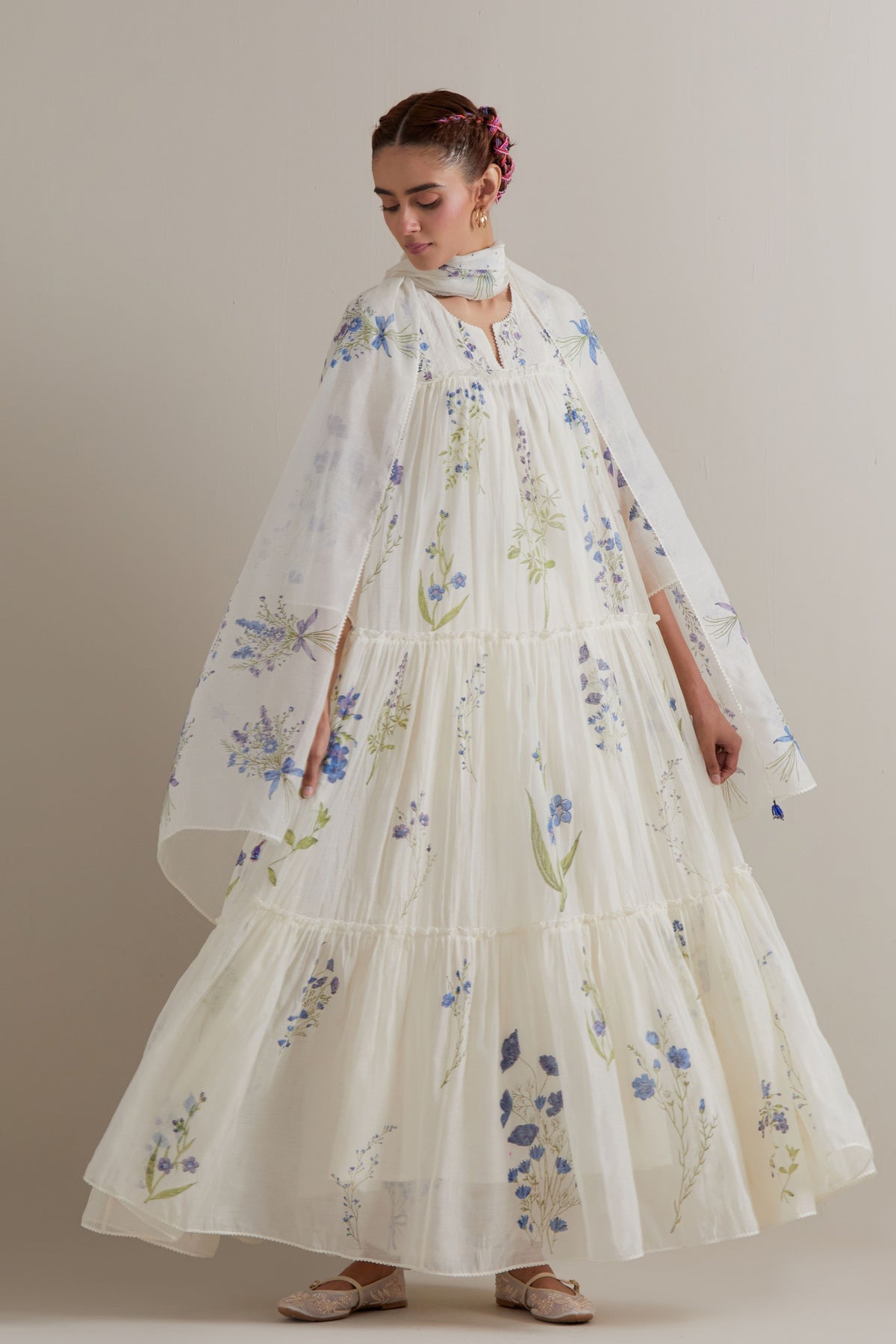 Quilted Yoke Floral Kurta Set