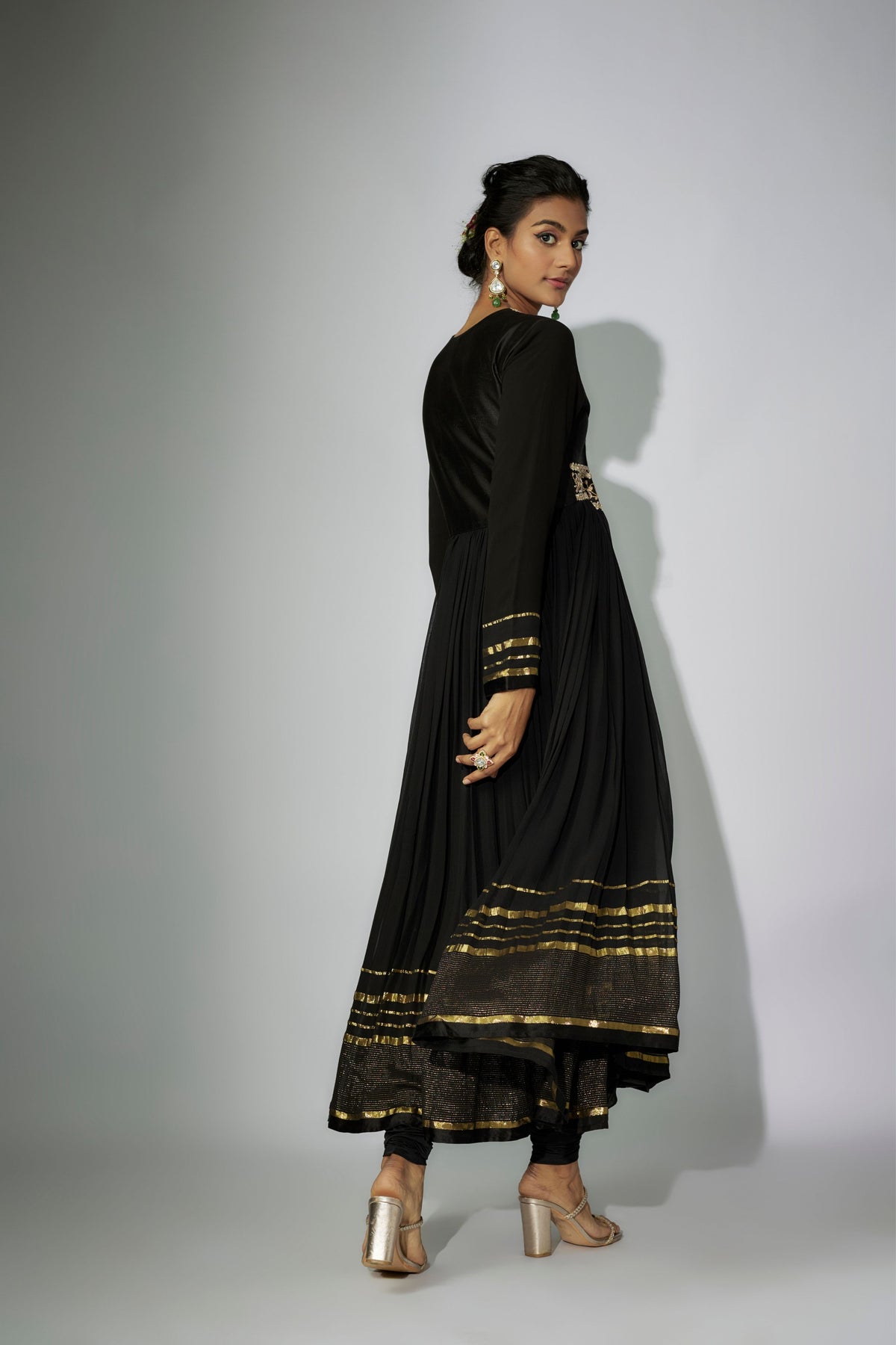 Black Embroidered Anarkali Set