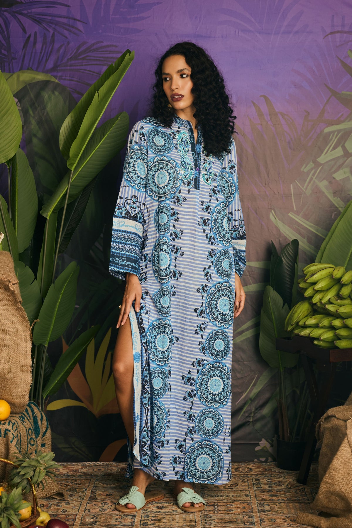 Embroidered Neck Maxi