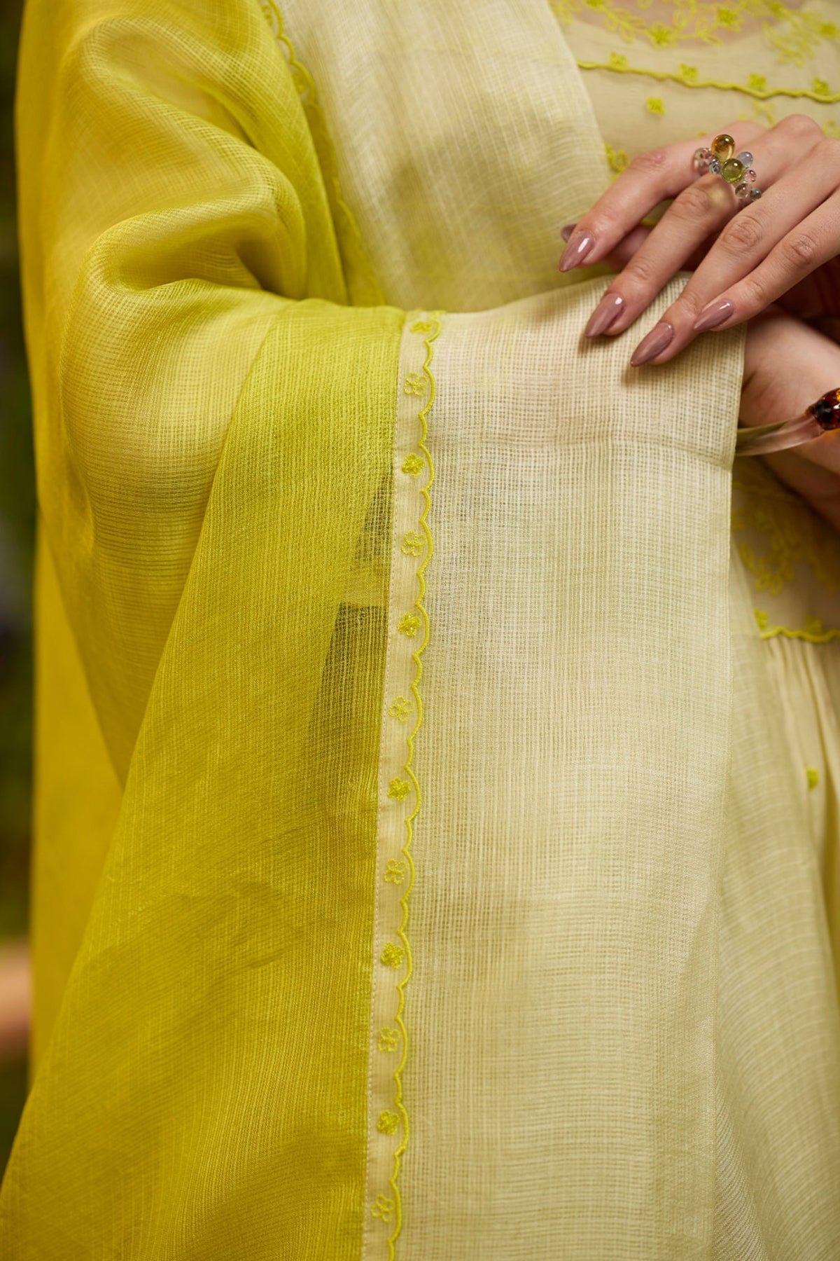 Woodland Stories Embroidered Yellow Dupatta