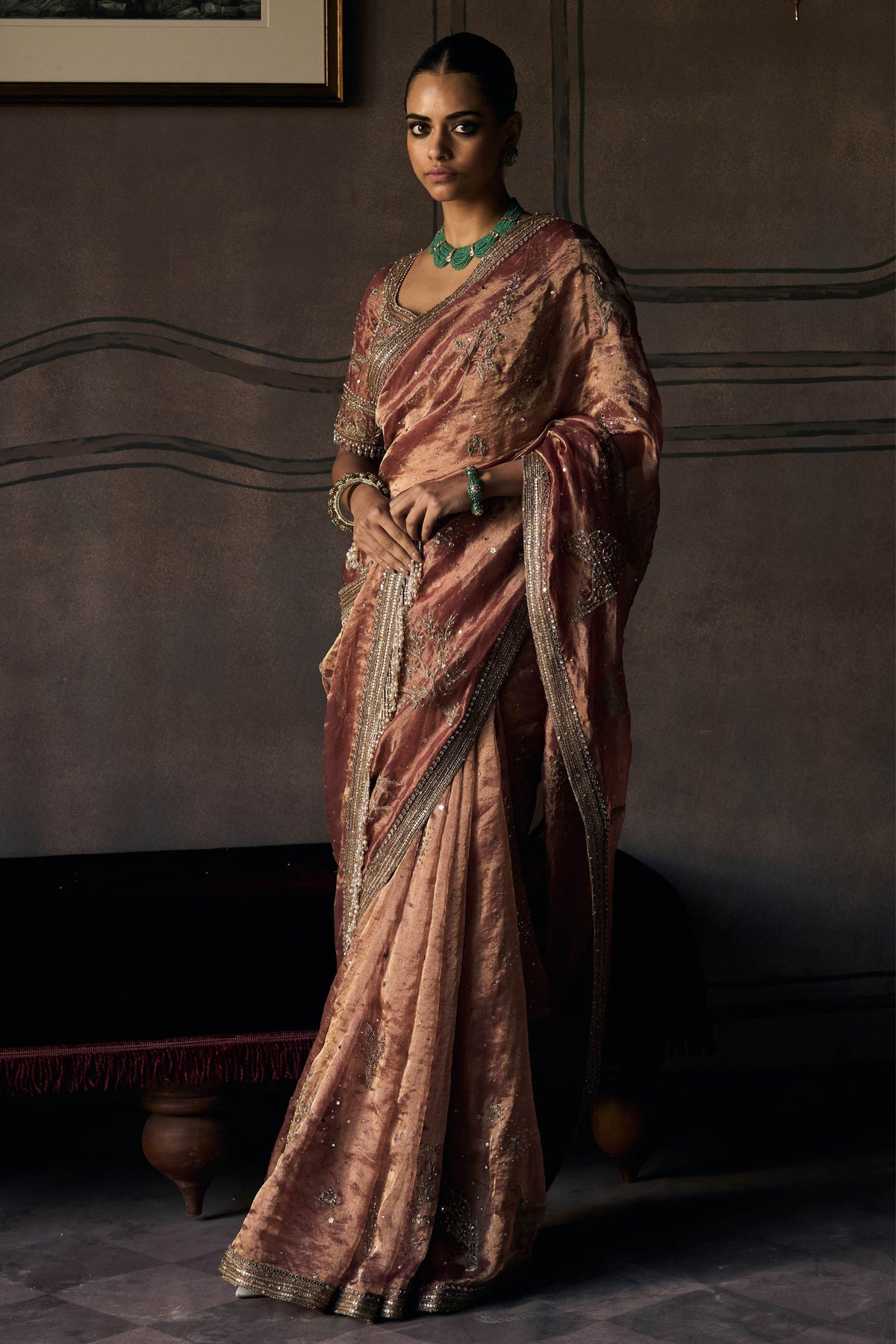 Masai Tangerine Tissue Saree Set