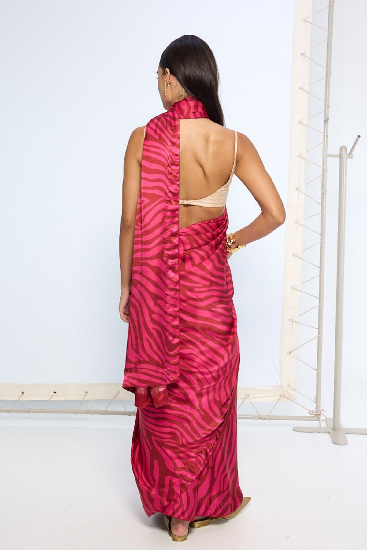 Pink Zebra Print Saree